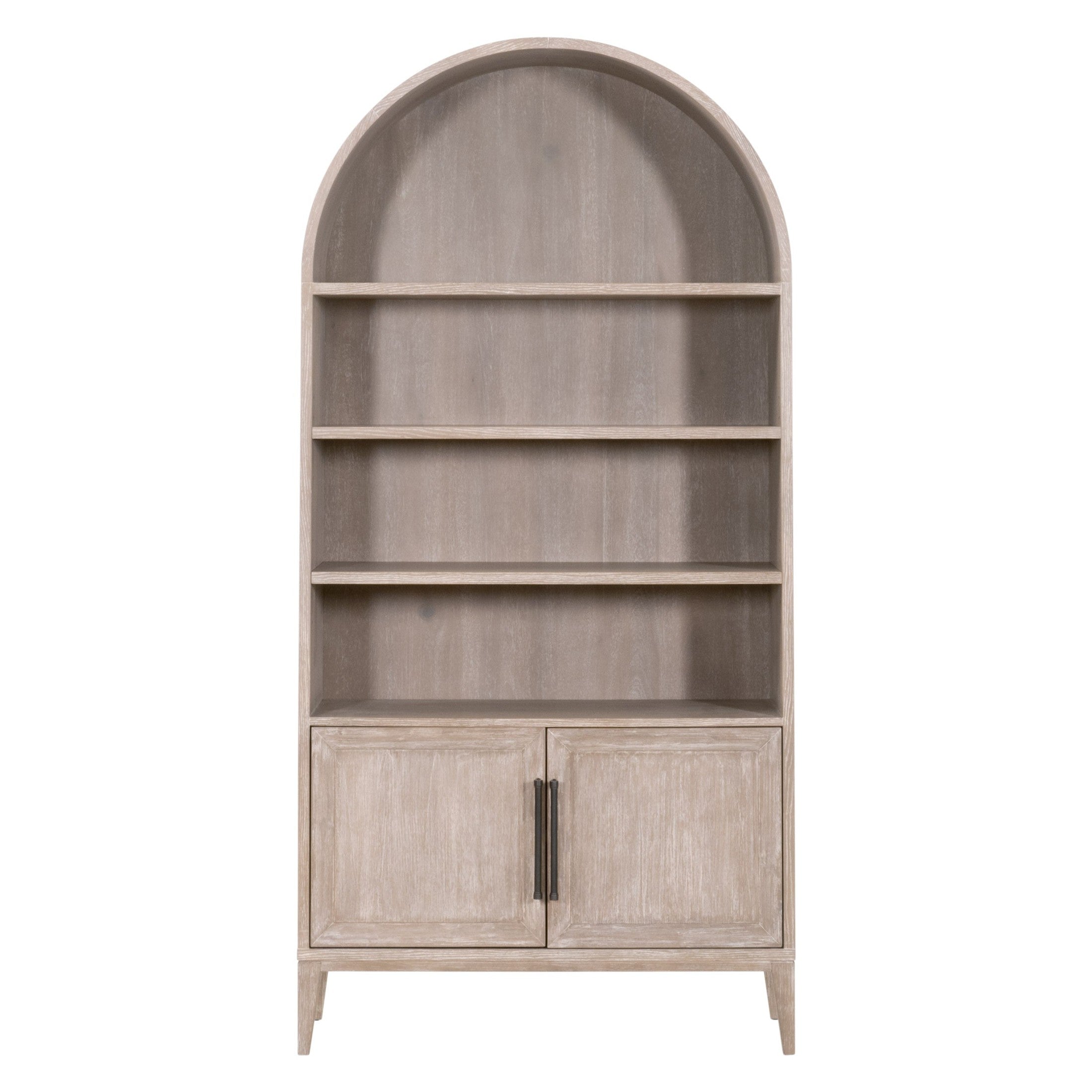 Morris Storage Bookcase in natural gray acacia with open shelves and lower cabinet by Essentials For Living