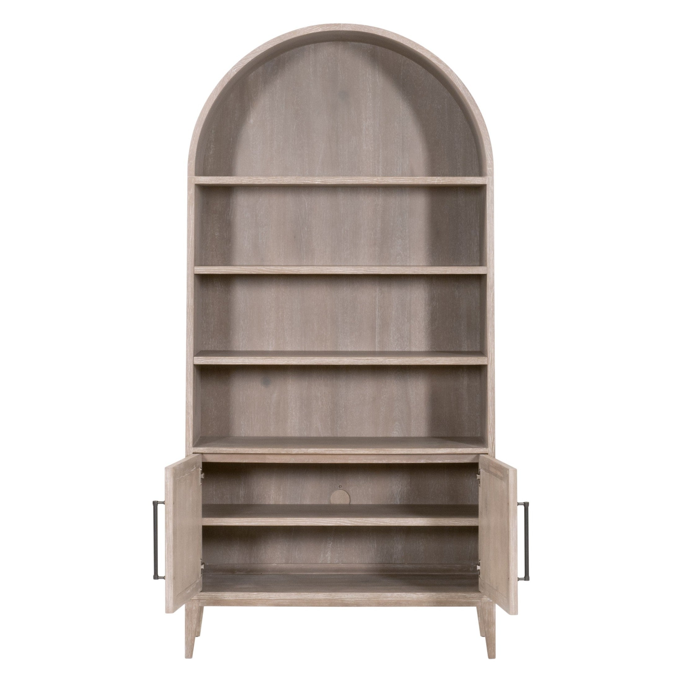 Morris Storage Bookcase in natural gray acacia with open shelves and cabinet doors by Essentials for Living