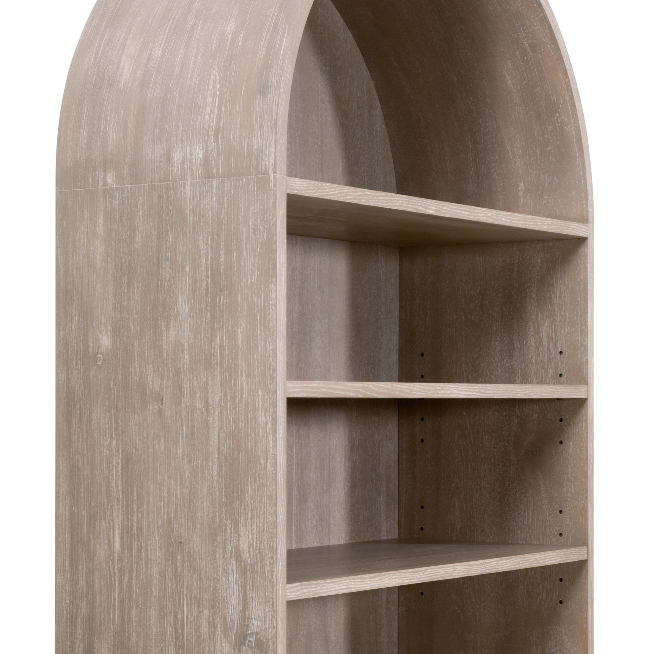 Morris Storage Bookcase in natural gray acacia with adjustable shelves and arch top by Essentials for Living.
