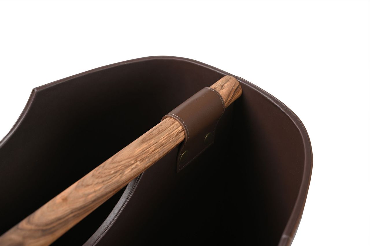 Nola Magazine Basket in linen with leather trim and dual-handle design