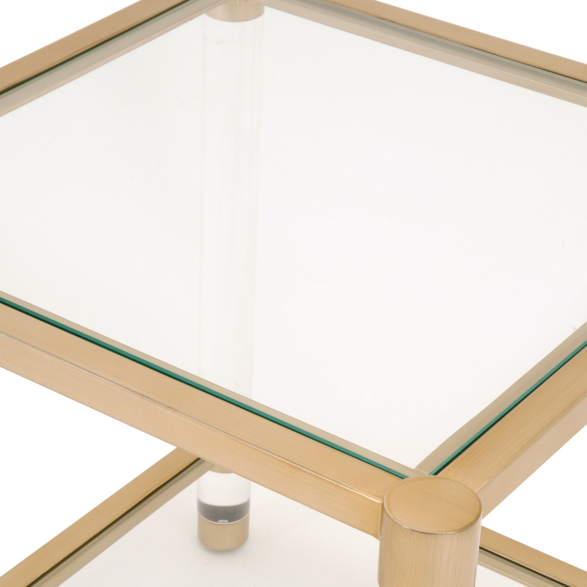 Nouveau End Table with brushed brass frame and clear glass shelves by Essentials for Living