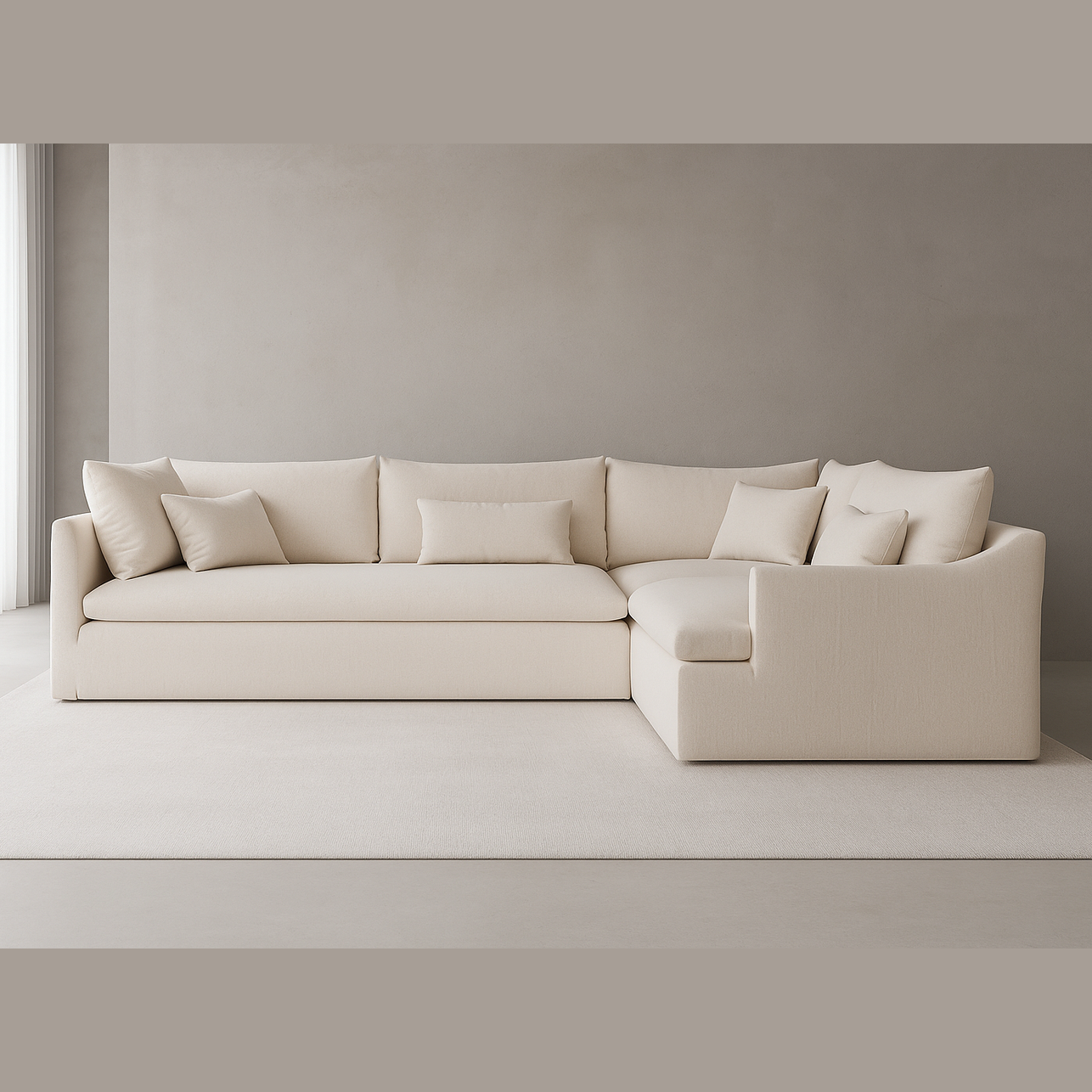 Ojai Sectional Sofa in neutral cream upholstery with plush cushions and modern design by GO HOME