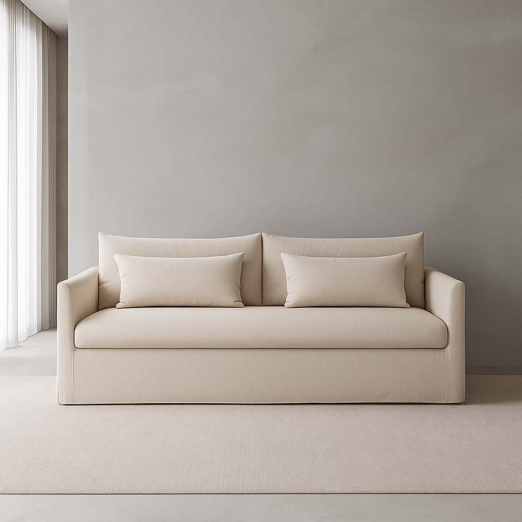 Ojai Sofa with custom upholstery in a minimalist living room setting by GO HOME