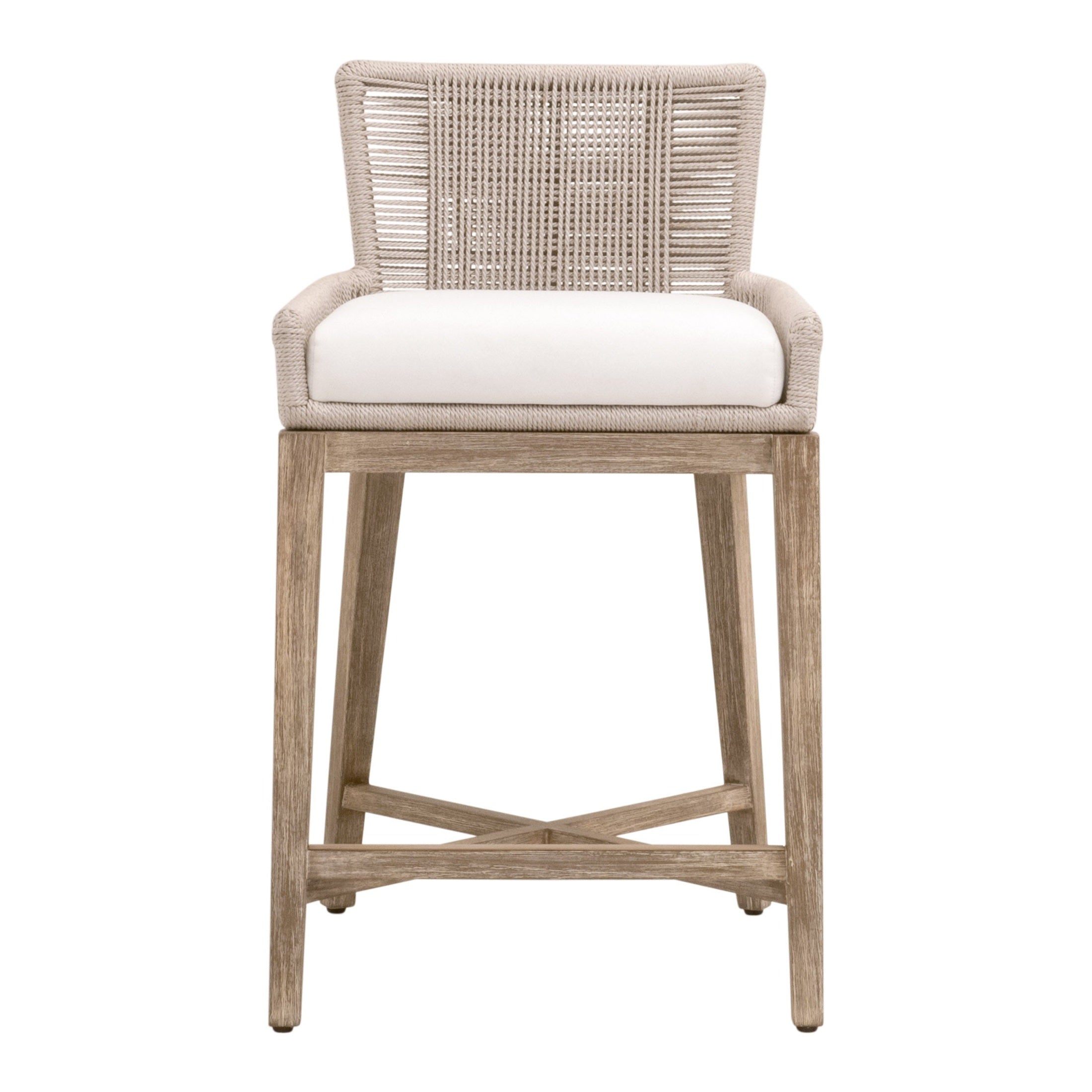 Overlay Counter Stool with oyster twist rope backrest and natural gray mahogany frame by Essentials for Living