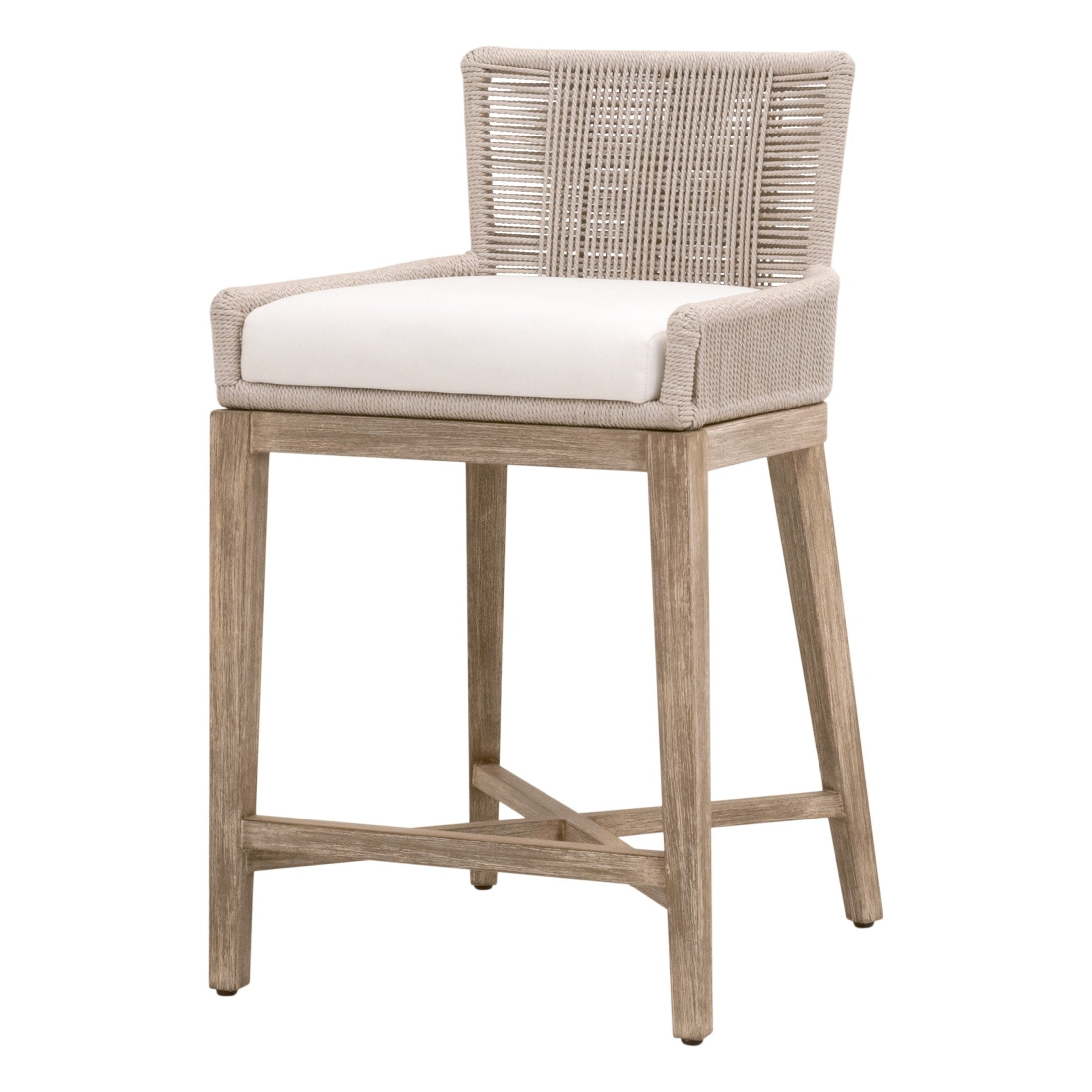 Overlay Counter Stool with oyster twist rope backrest and LiveSmart Peyton-Pearl cushion by Essentials for Living
