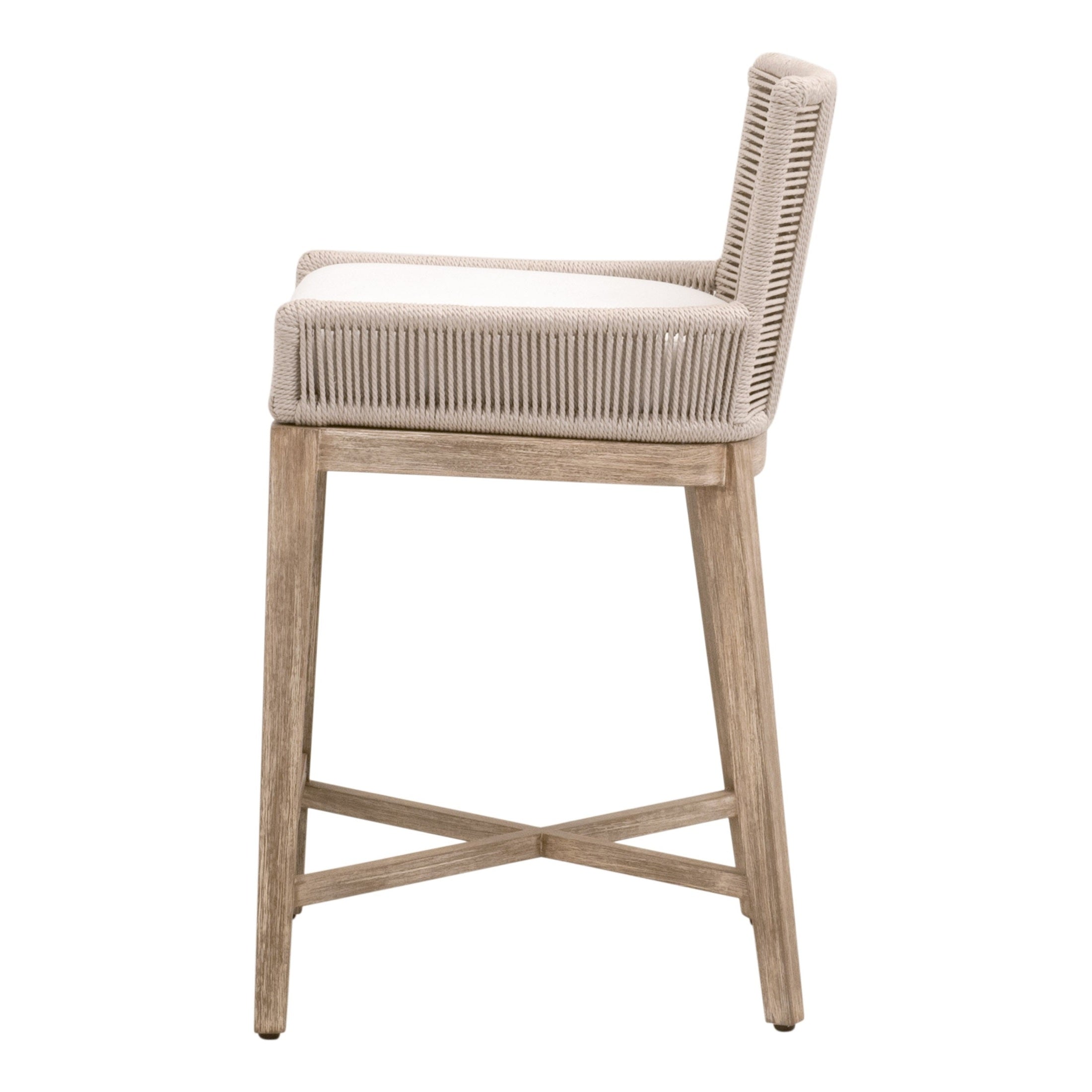 Overlay Counter Stool with oyster twist rope backrest and natural gray mahogany frame by Essentials for Living