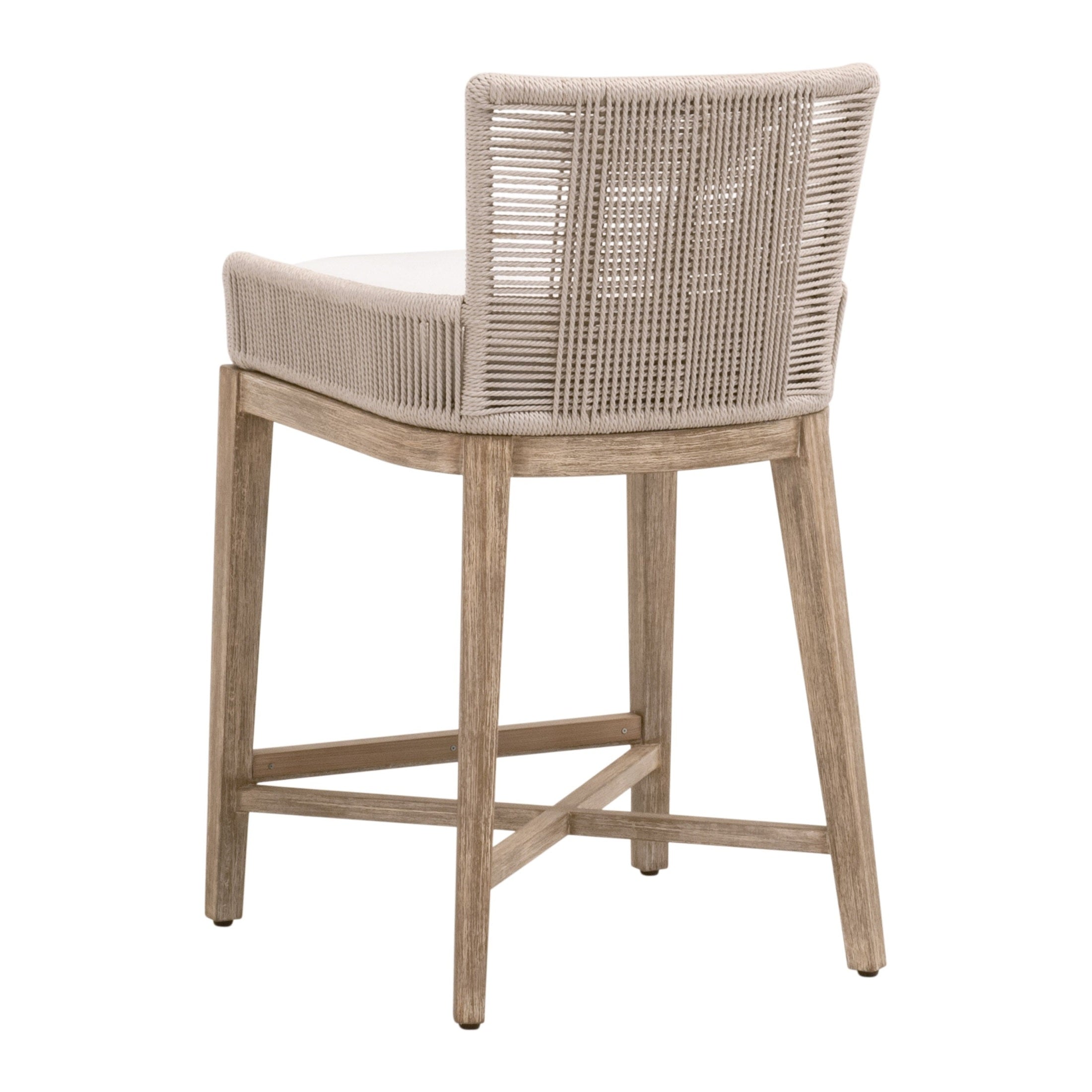 Overlay Counter Stool with oyster twist rope backrest and natural gray mahogany frame by Essentials for Living
