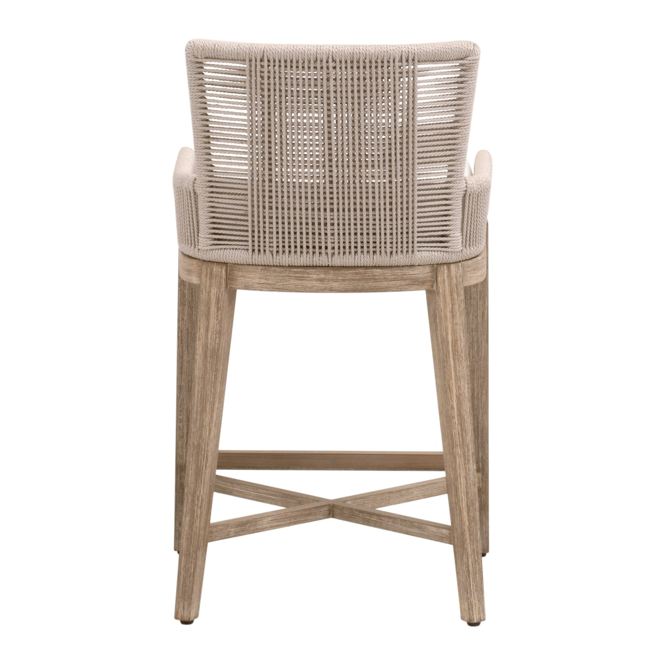 Overlay Counter Stool with oyster twist rope backrest and natural gray mahogany frame by Essentials for Living