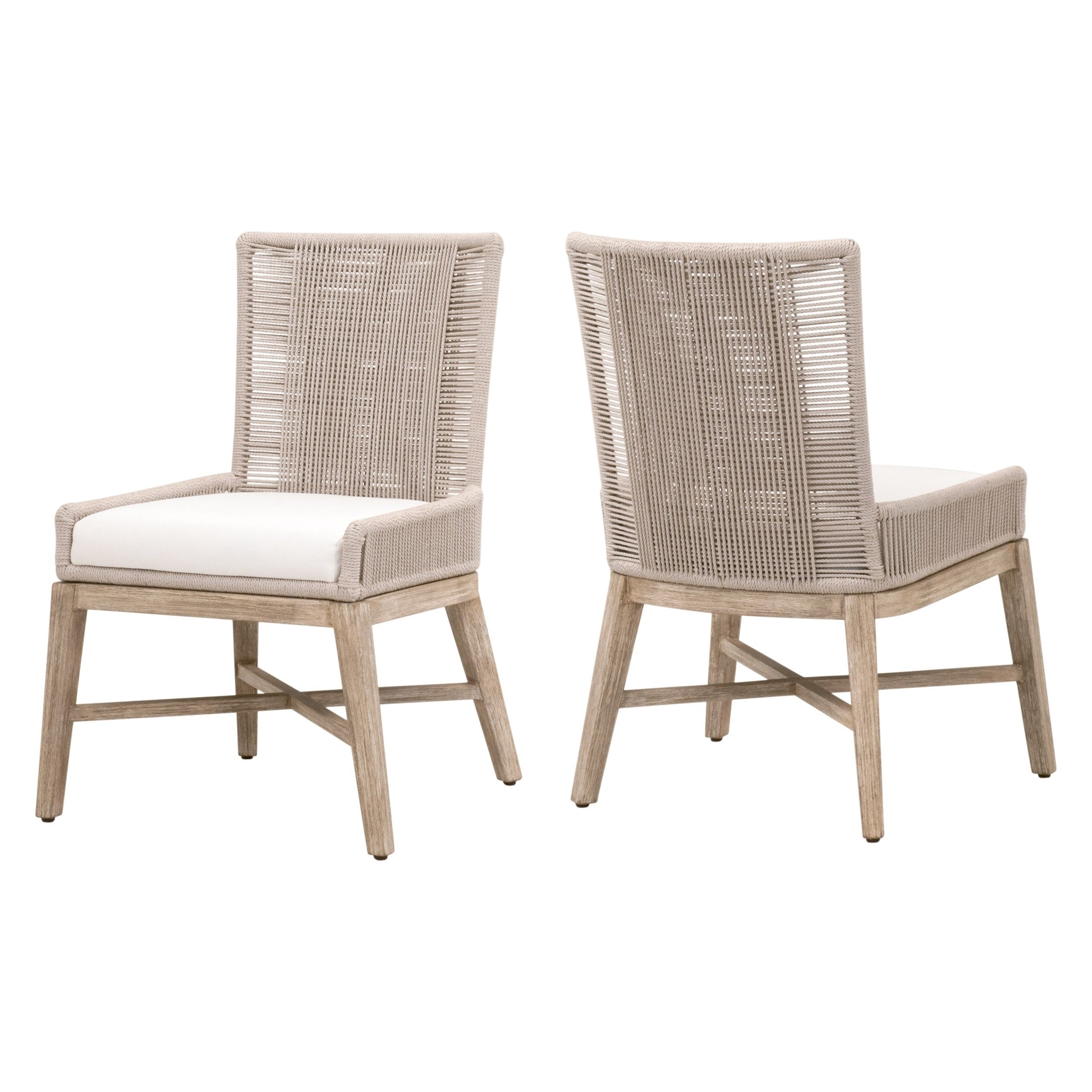 Overlay Dining Chair Set of 2 with oyster twist rope backrest and natural gray mahogany frame by Essentials for Living