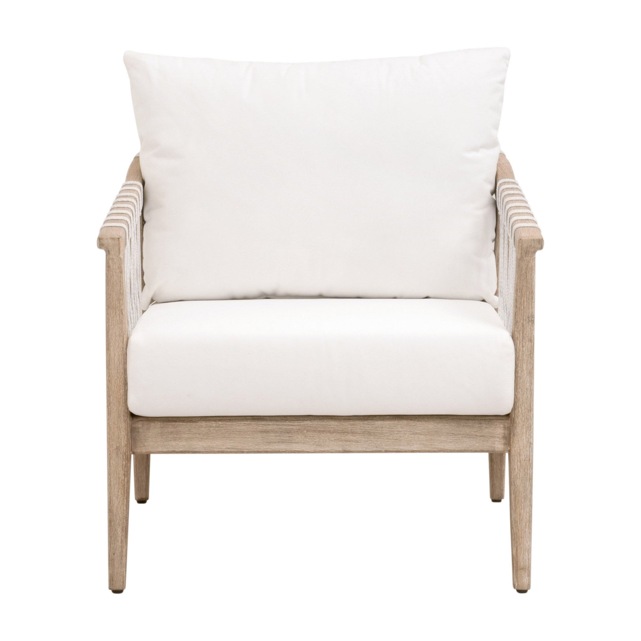Pacific Club Chair with natural gray mahogany frame and white cushions by Essentials For Living