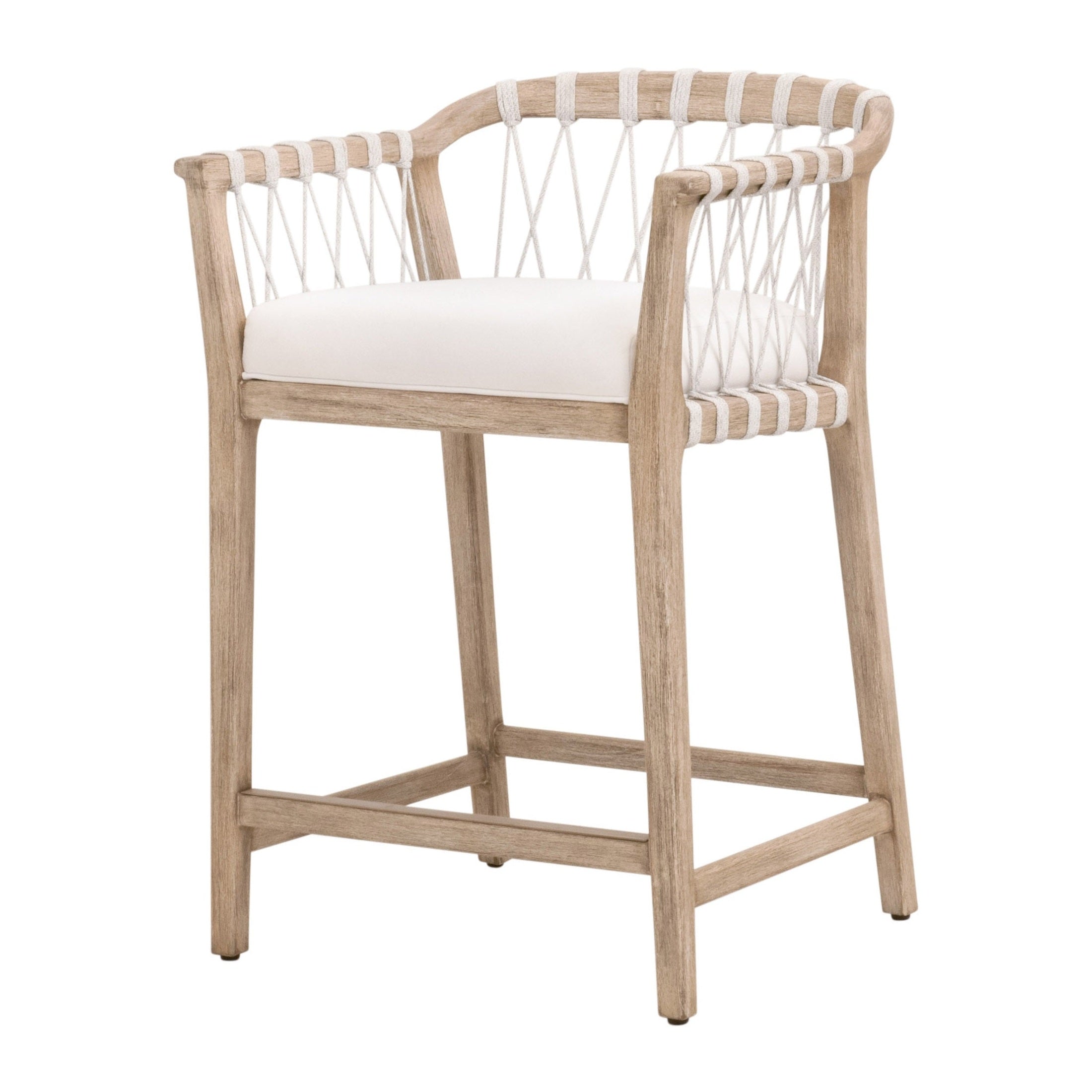Pacific Counter Stool with natural gray mahogany frame and white rope backrest by Essentials for Living