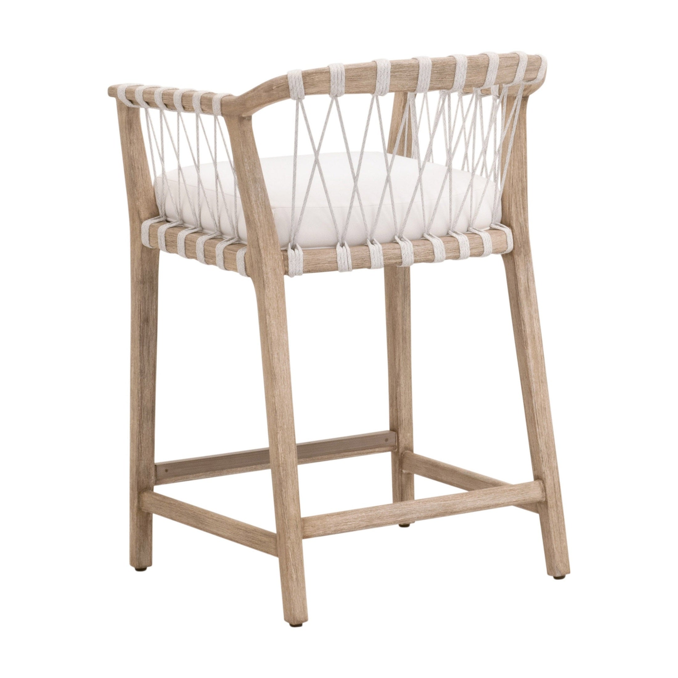 Pacific Counter Stool with natural gray mahogany frame and white speckle rope backrest by Essentials for Living