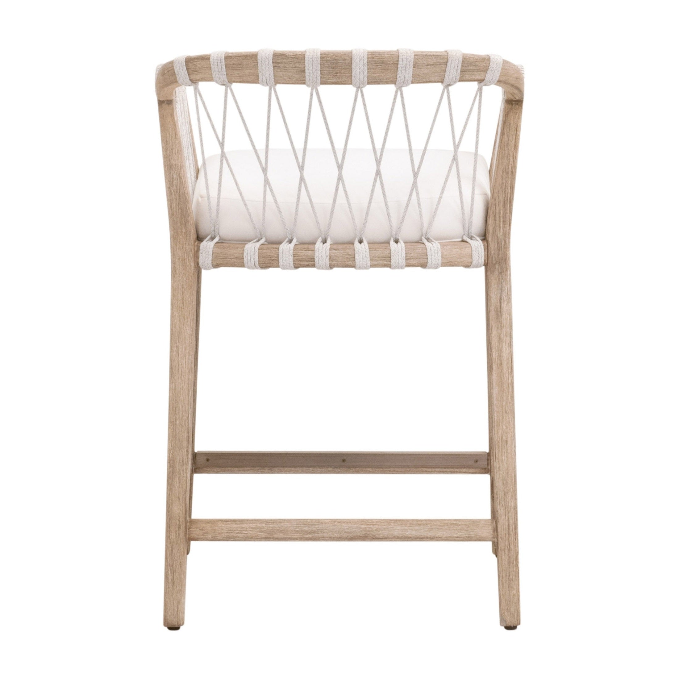 Pacific Counter Stool with natural gray mahogany frame and white speckle flat rope backrest by Essentials for Living