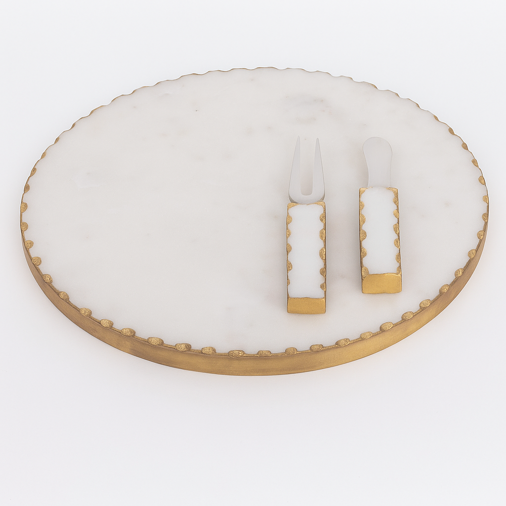 Palace Plate Set in natural marble with cheeseboard and utensils by Go Home