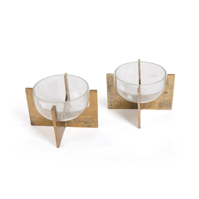 Set of two Paladin Bowls  Finish in Gold & Seeded Glass