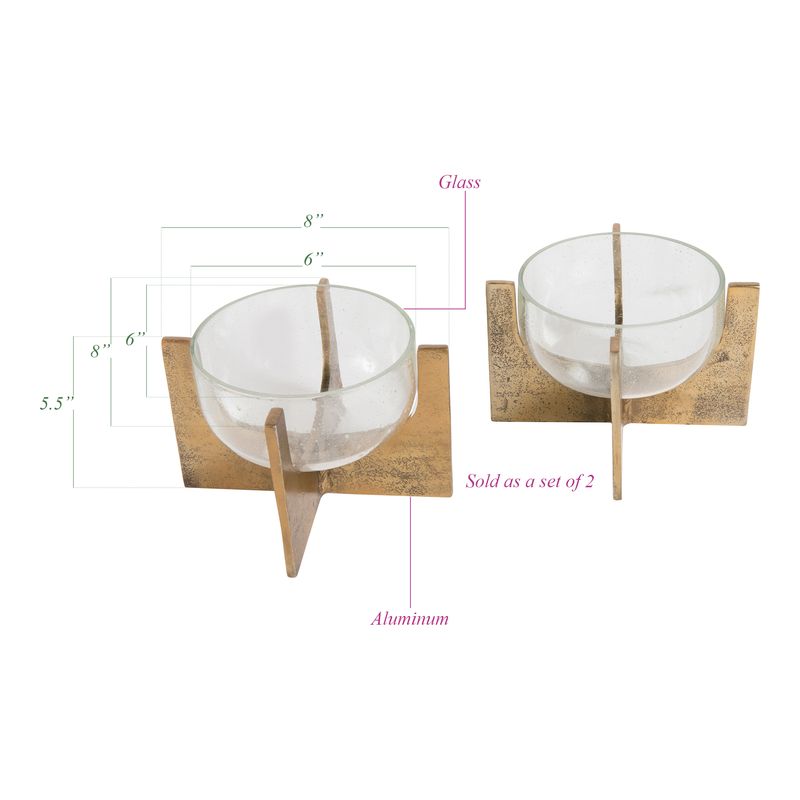 Set of two Paladin Bowls  Finish in Gold & Seeded Glass