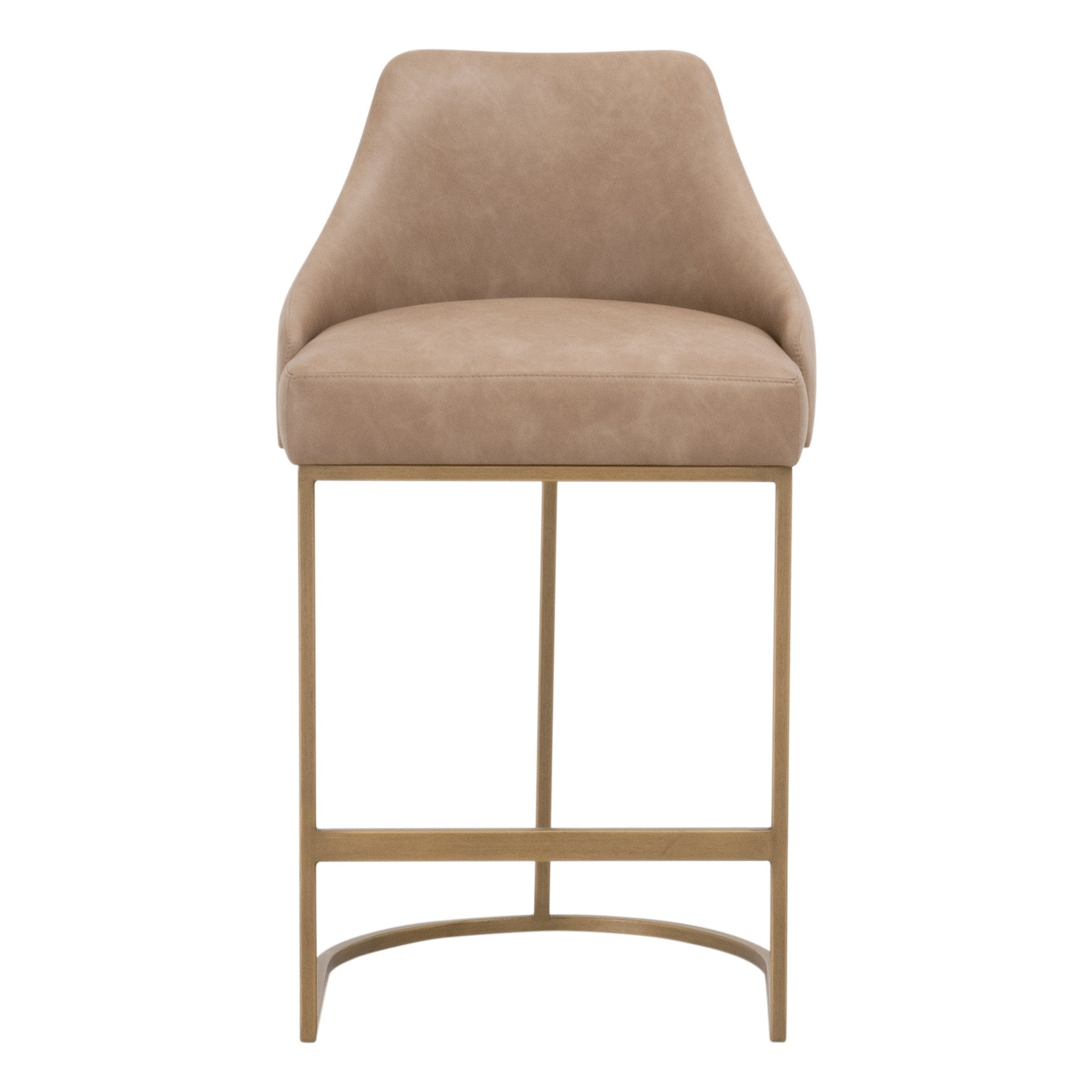 Parissa Counter Stool by Essentials for Living with plush beige seat and brushed gold steel frame design.
