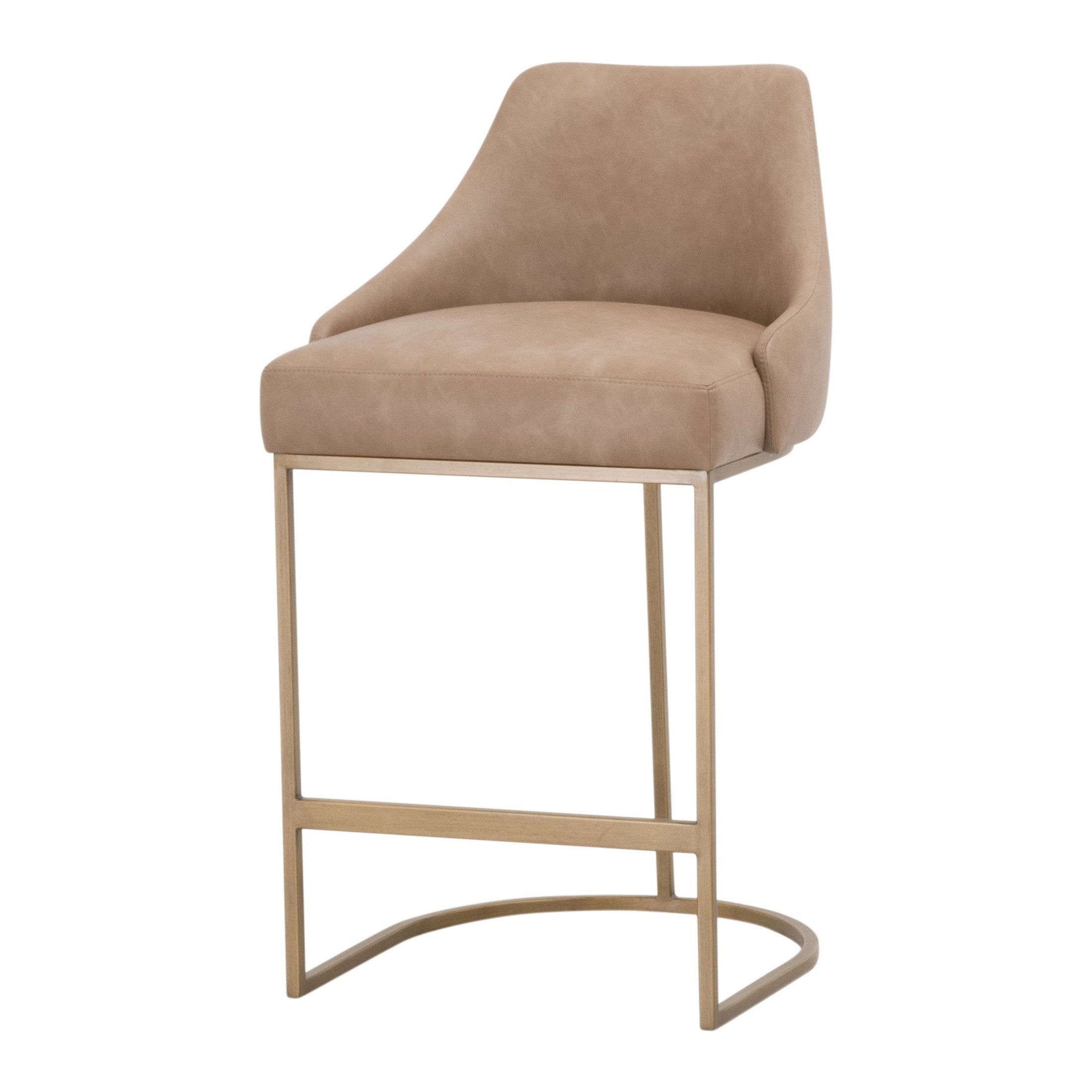 Parissa Counter Stool by Essentials for Living with plush beige seat and brushed gold steel frame elegant for dining spaces