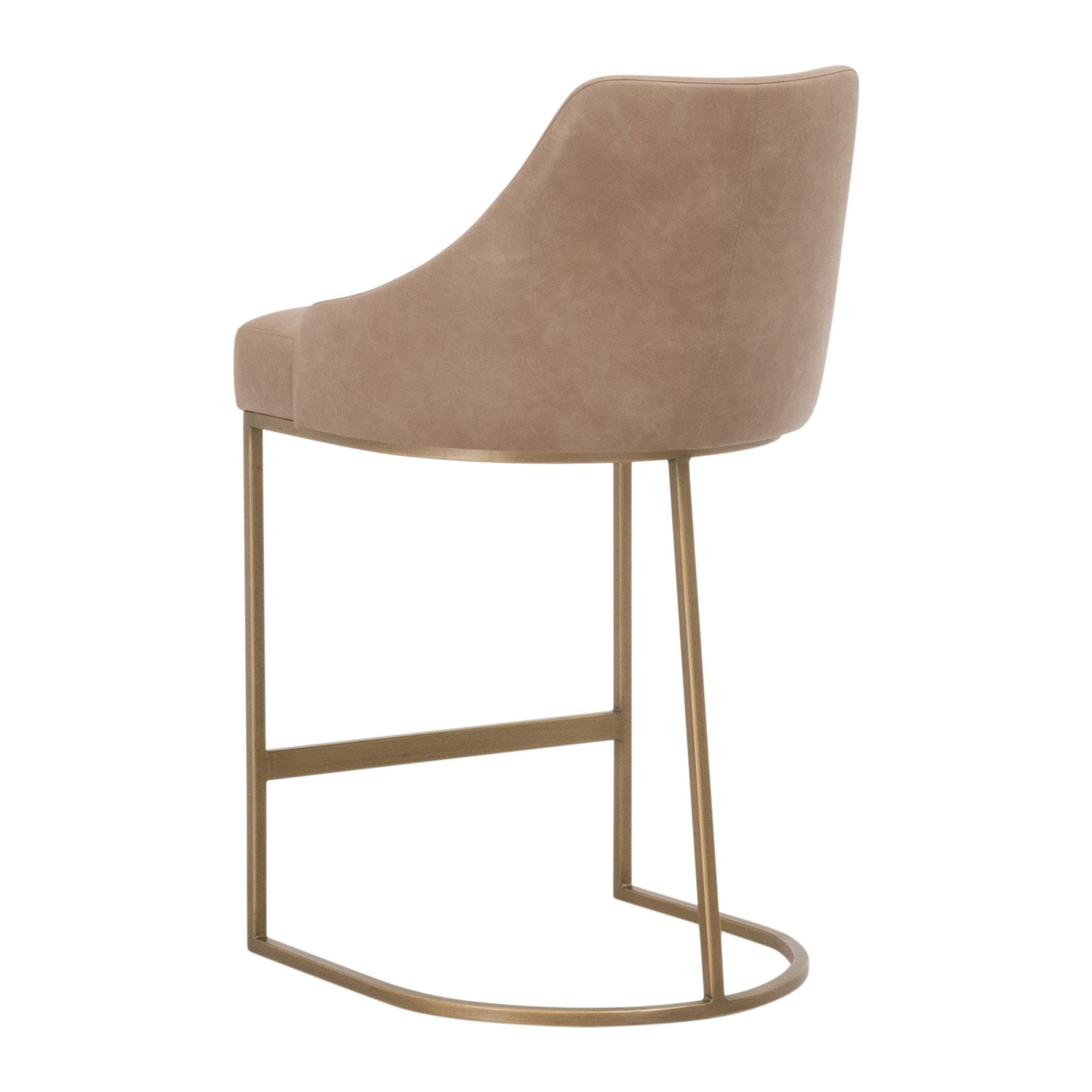 Parissa Counter Stool by Essentials for Living with brushed gold frame and taupe upholstered curved backrest seat