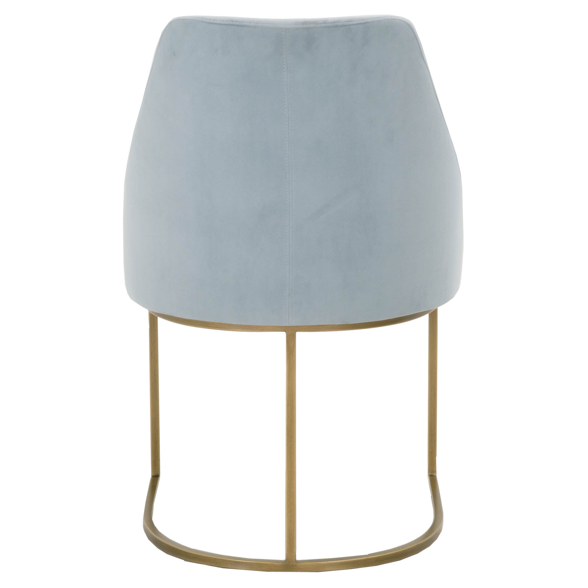 Modern dining chair by Essentials for Living with curved backrest and gold steel cantilever frame in light upholstery