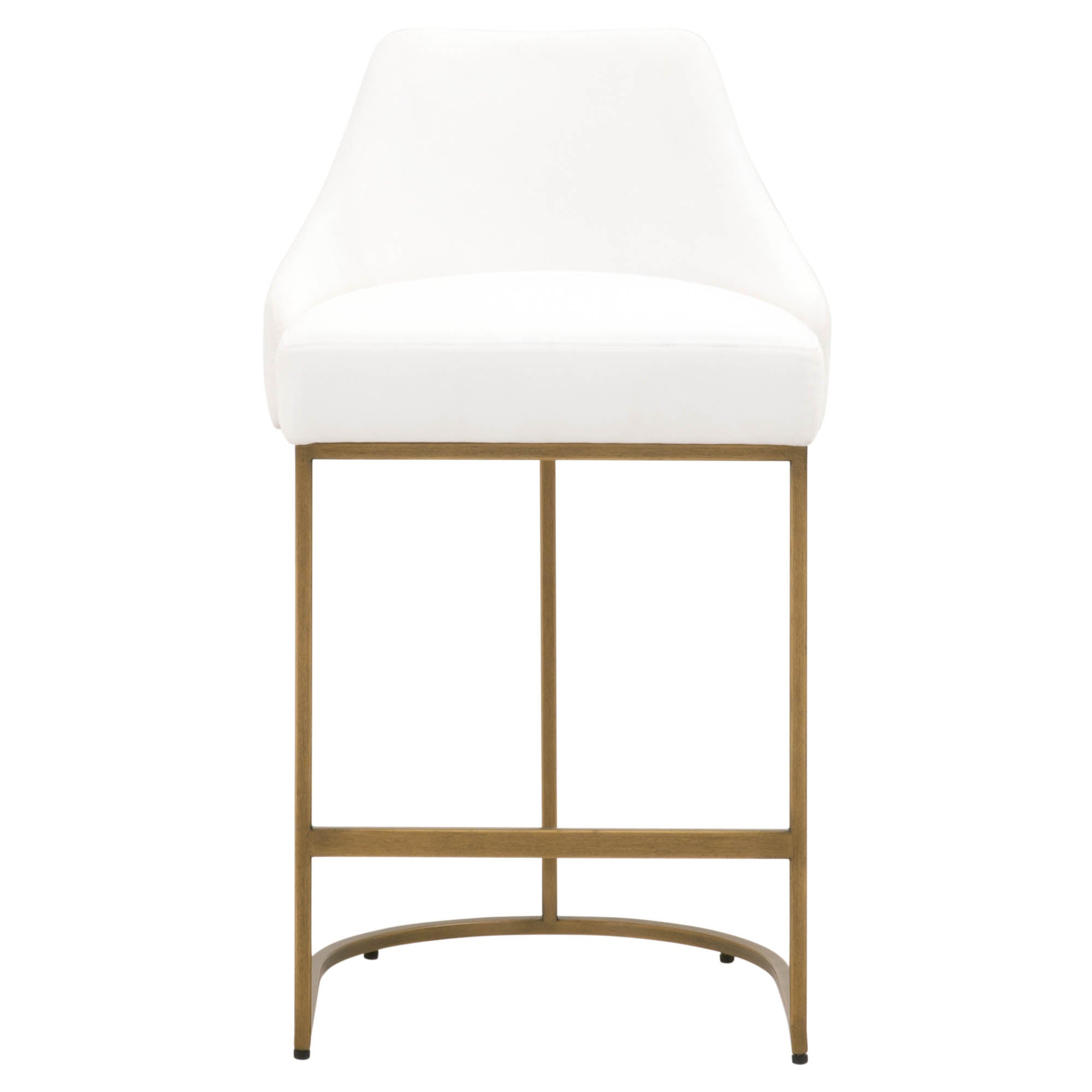 Essentials for Living Parissa Counter Stool with white upholstered seat and brushed gold steel frame, front view.