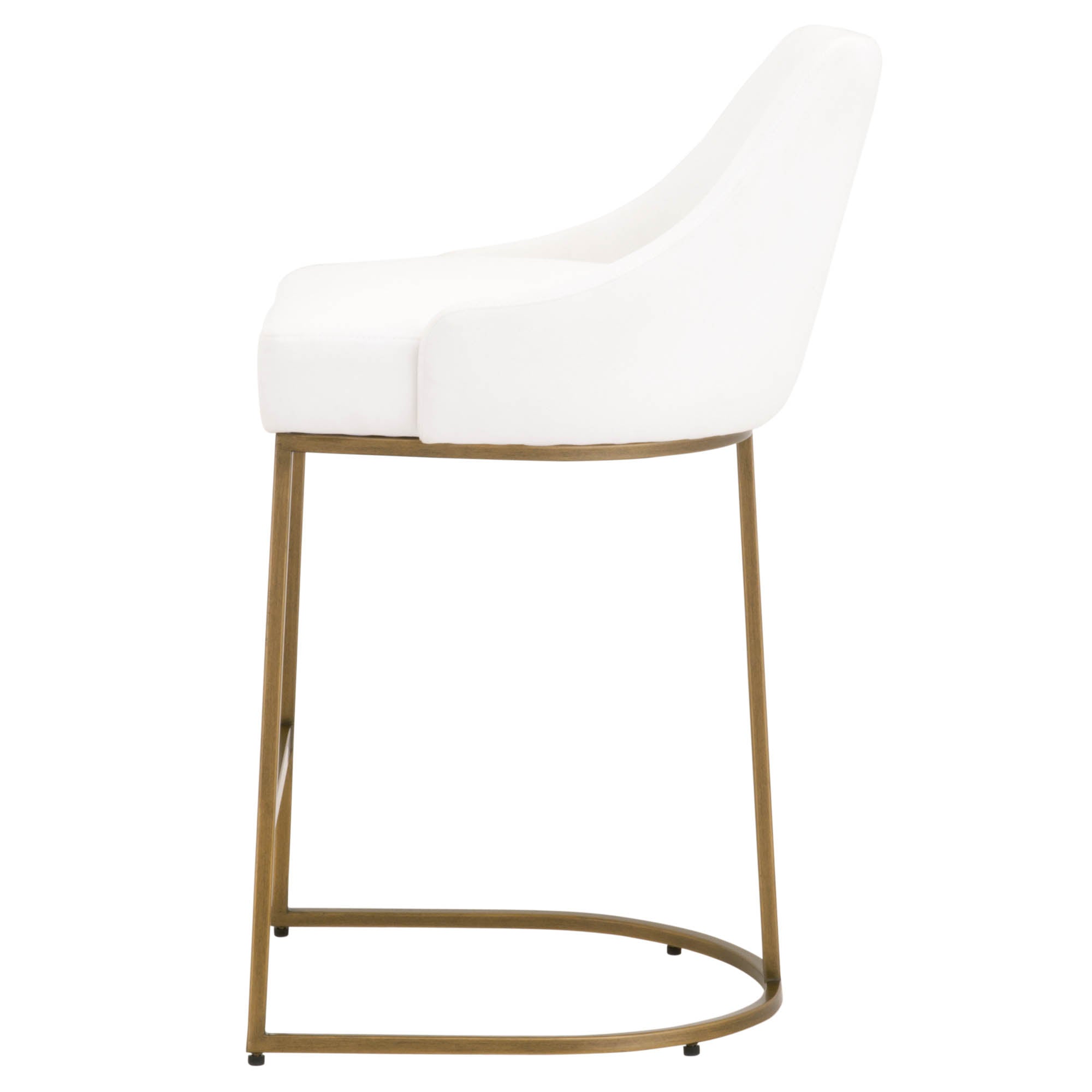 Parissa counter stool with brushed gold frame and white upholstered curved seat by Essentials for Living