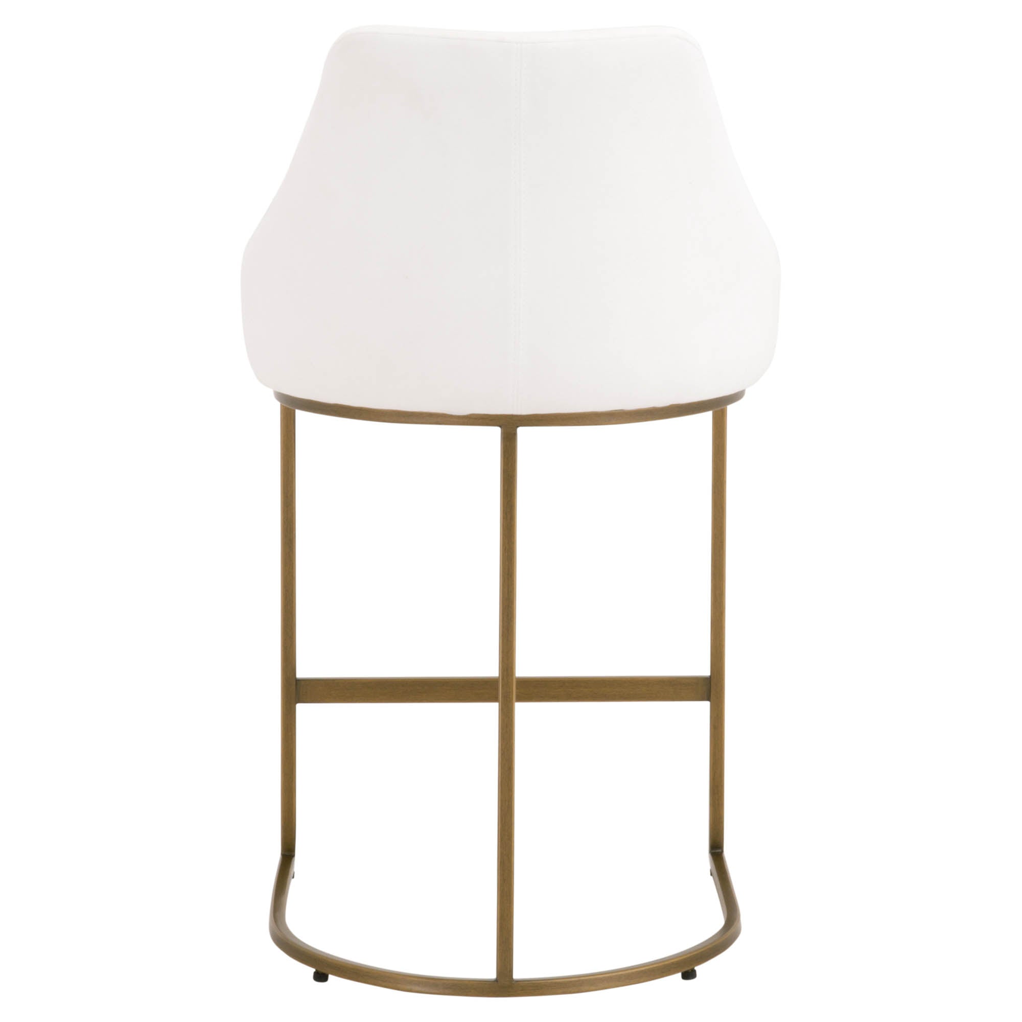 Essentials For Living Parissa Counter Stool with curved white seat and brushed gold steel frame viewed from back