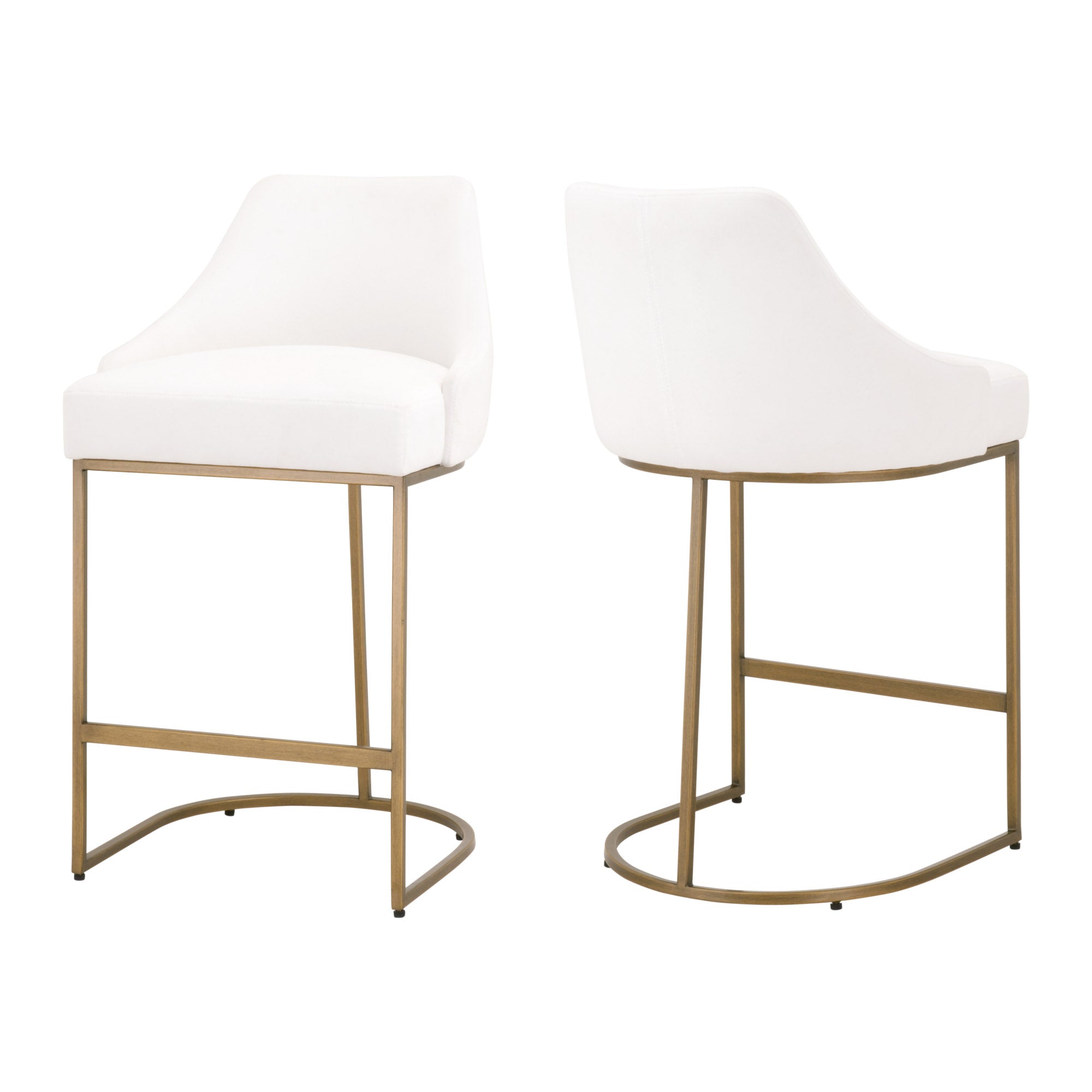Set of two Parissa counter stools with white upholstered seats and brushed gold steel frames by Essentials for Living
