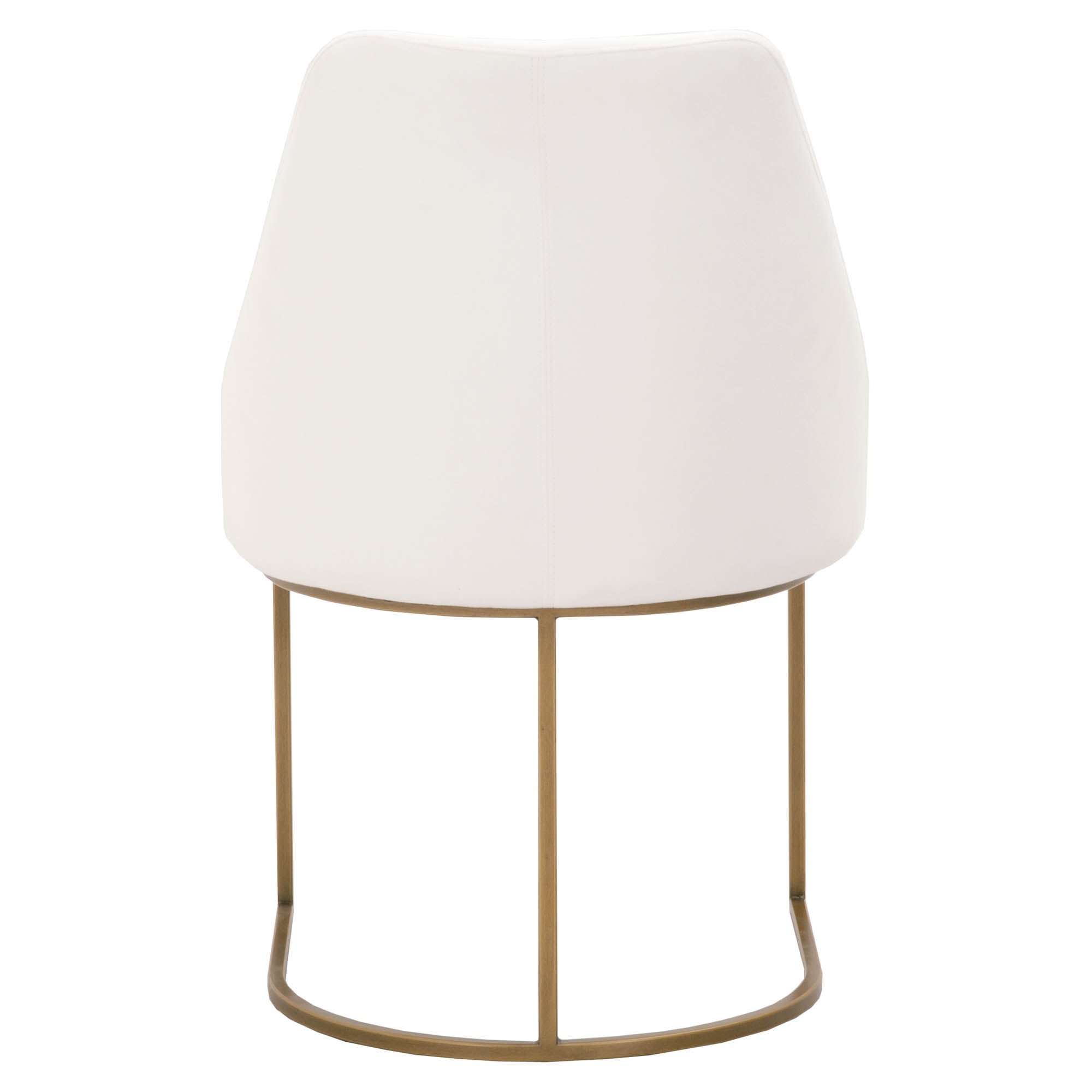 Essentials For Living Parissa Dining Chair in white vegan leather with brushed gold cantilever frame back view