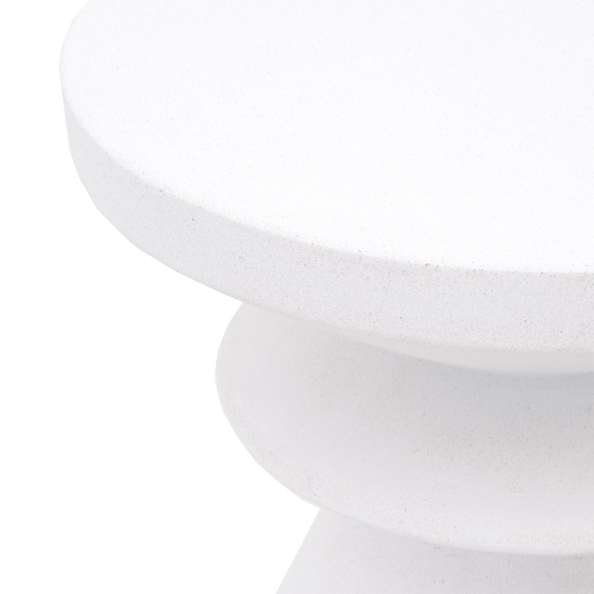 Close-up of ivory nano-sealed concrete Pawn Accent Table by Essentials for Living with sculptural, chess-inspired design
