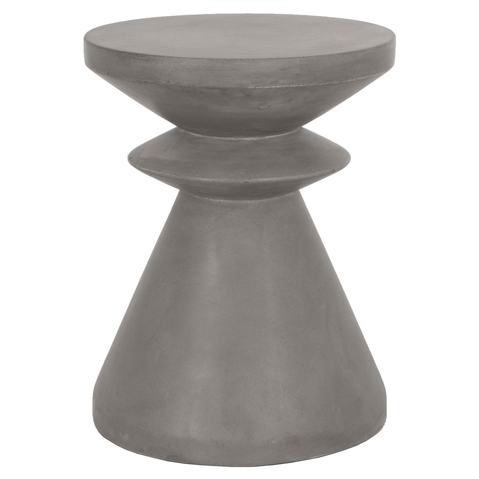 Minimalist gray concrete accent table with geometric sculptural design inspired by a chess pawn shape
