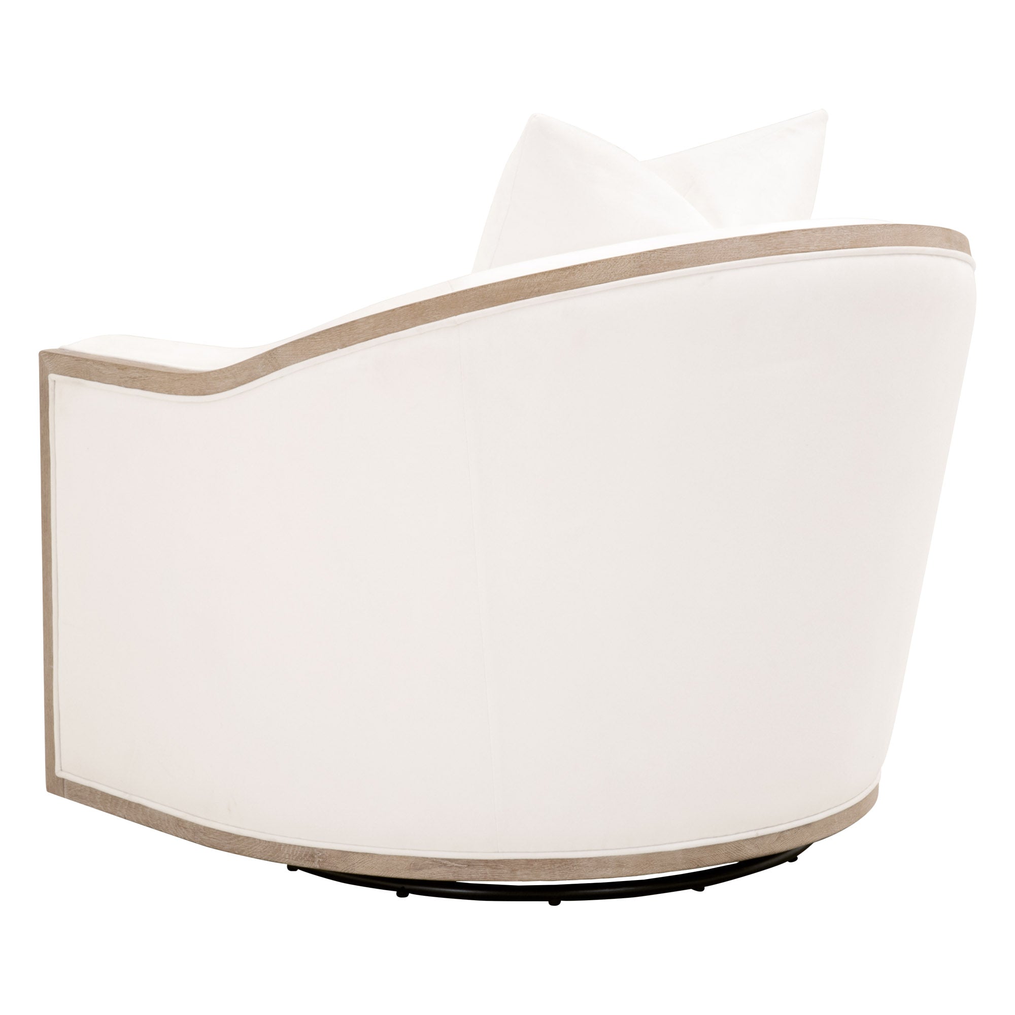 Side view of Paxton Swivel Club Chair by Essentials For Living with white upholstery and oak trim