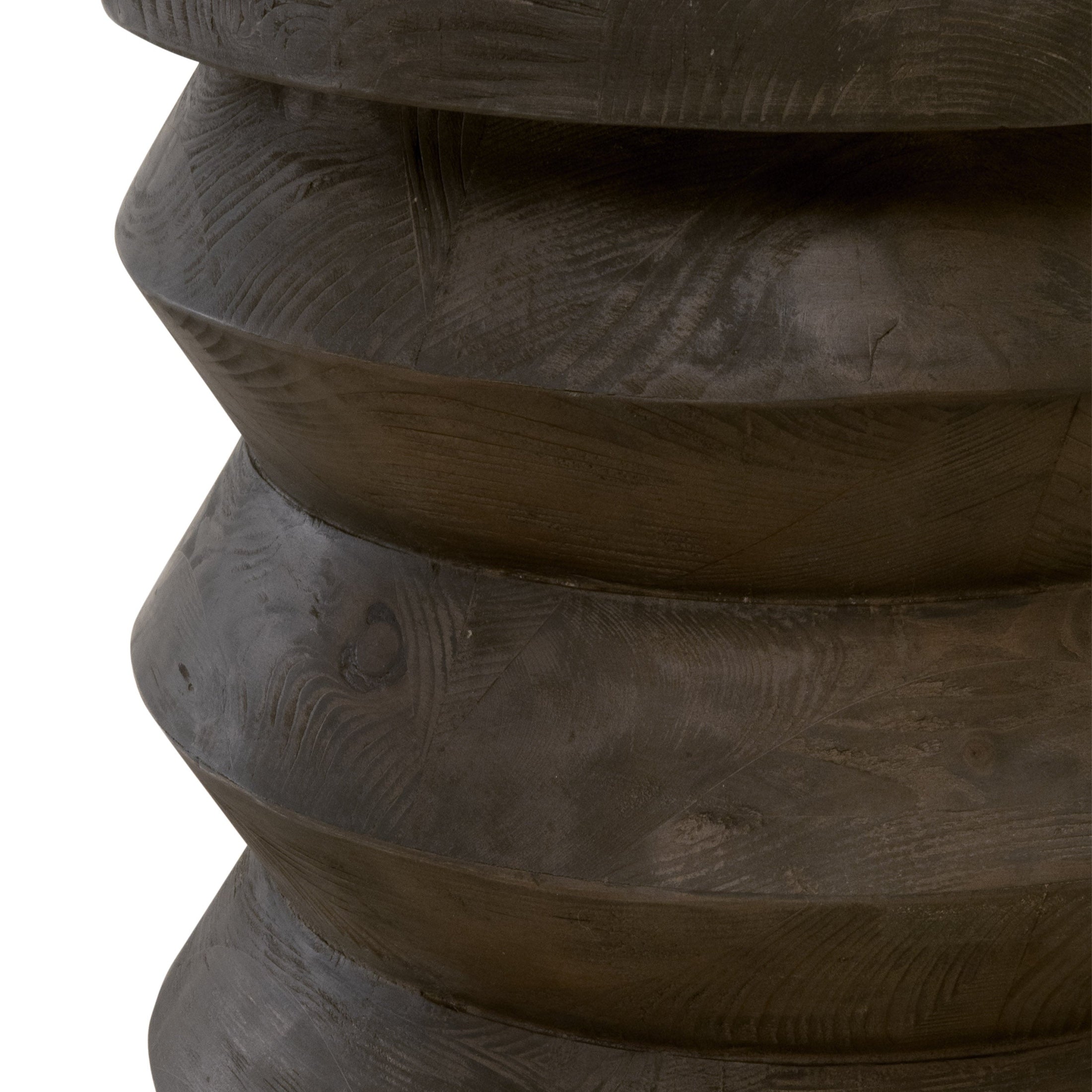 Close-up of the textured, smoke gray reclaimed pine wood surface of the Pier Accent Table by Essentials for Living
