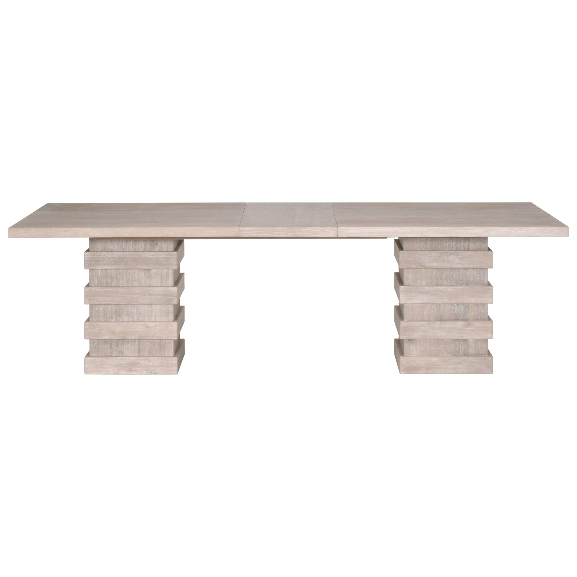 Plaza Extension Dining Table in natural gray acacia wood with stacked column base by Essentials for Living