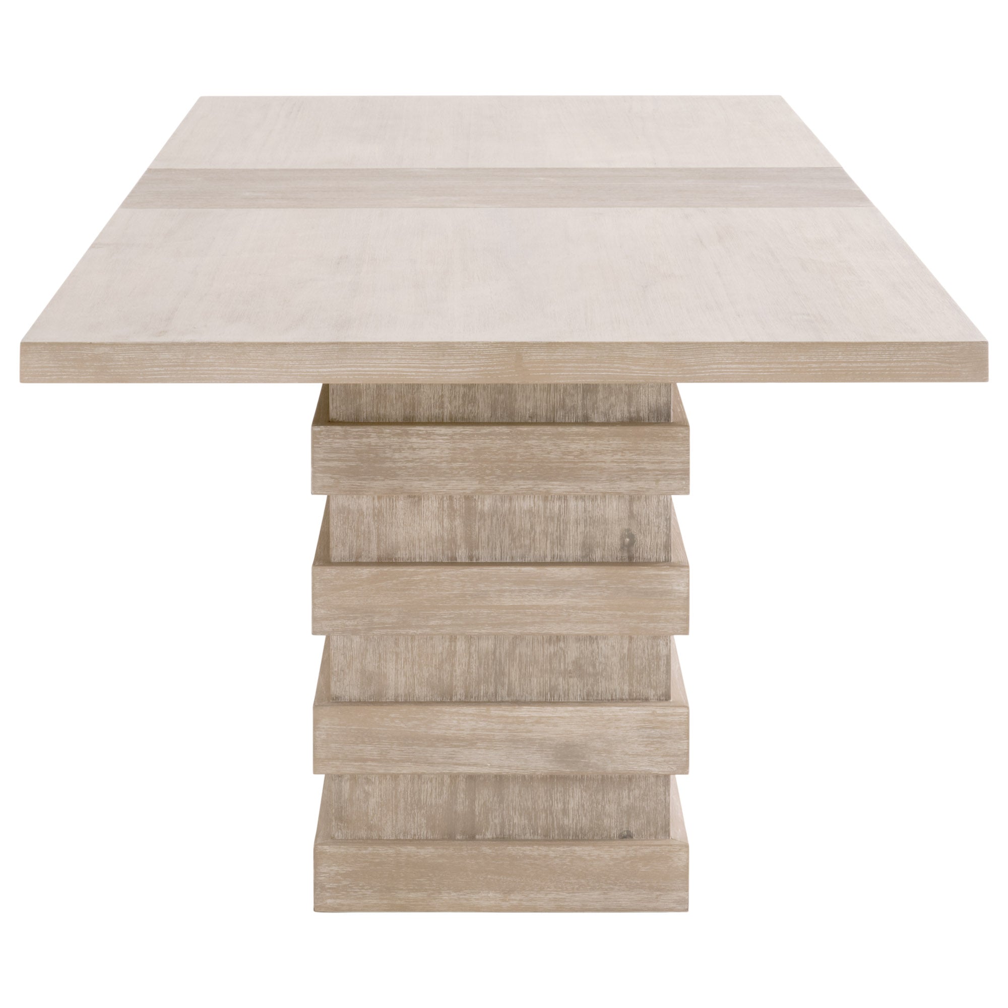 Plaza Extension Dining Table with stacked column base in natural gray acacia wood by Essentials for Living