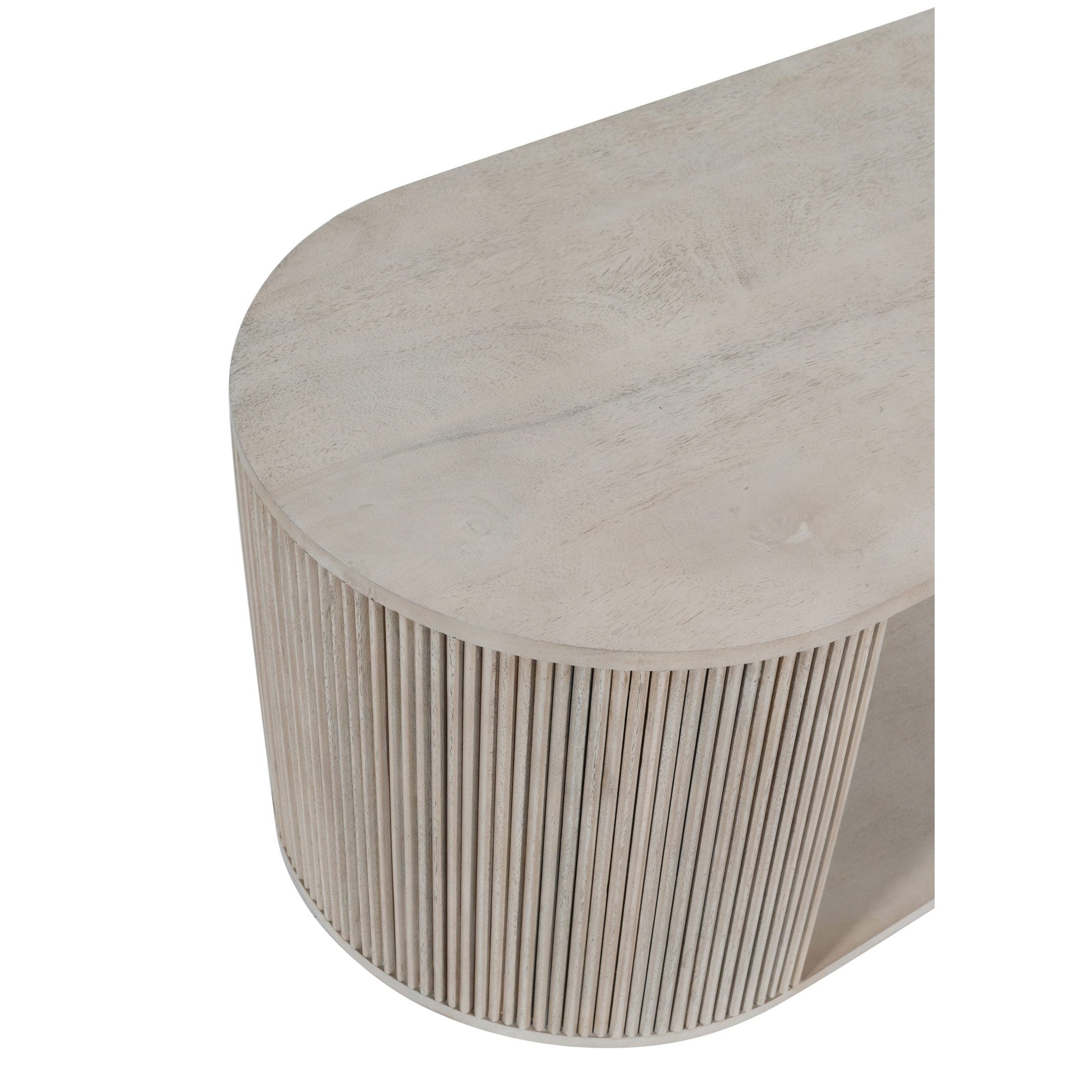 Close-up of whitewashed wood with curved edges on the RIDGE COFFEE TABLE by GO HOME.
