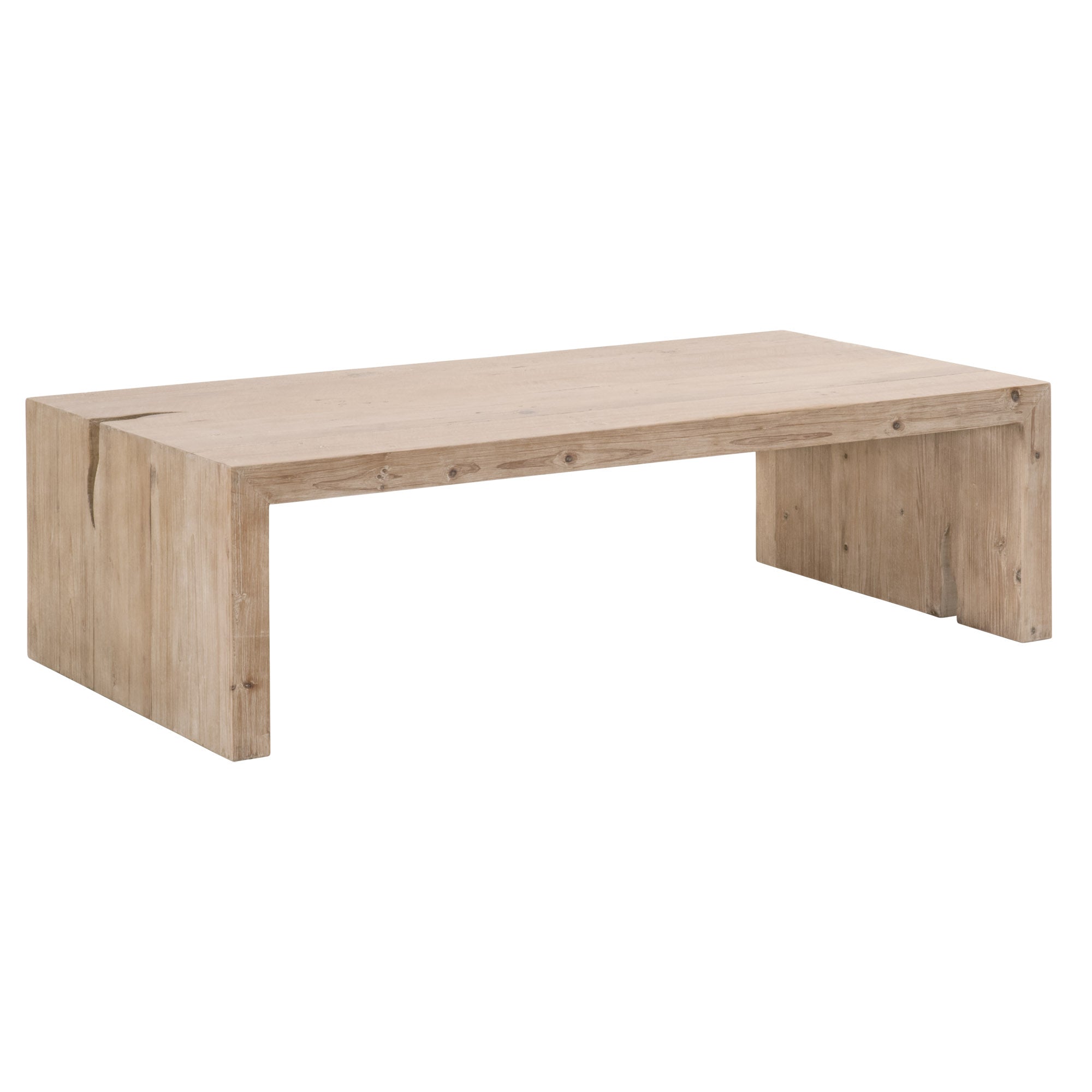 Reed Coffee Table in natural reclaimed pine with rustic cracks, rectangular minimalist design by Essentials For Living