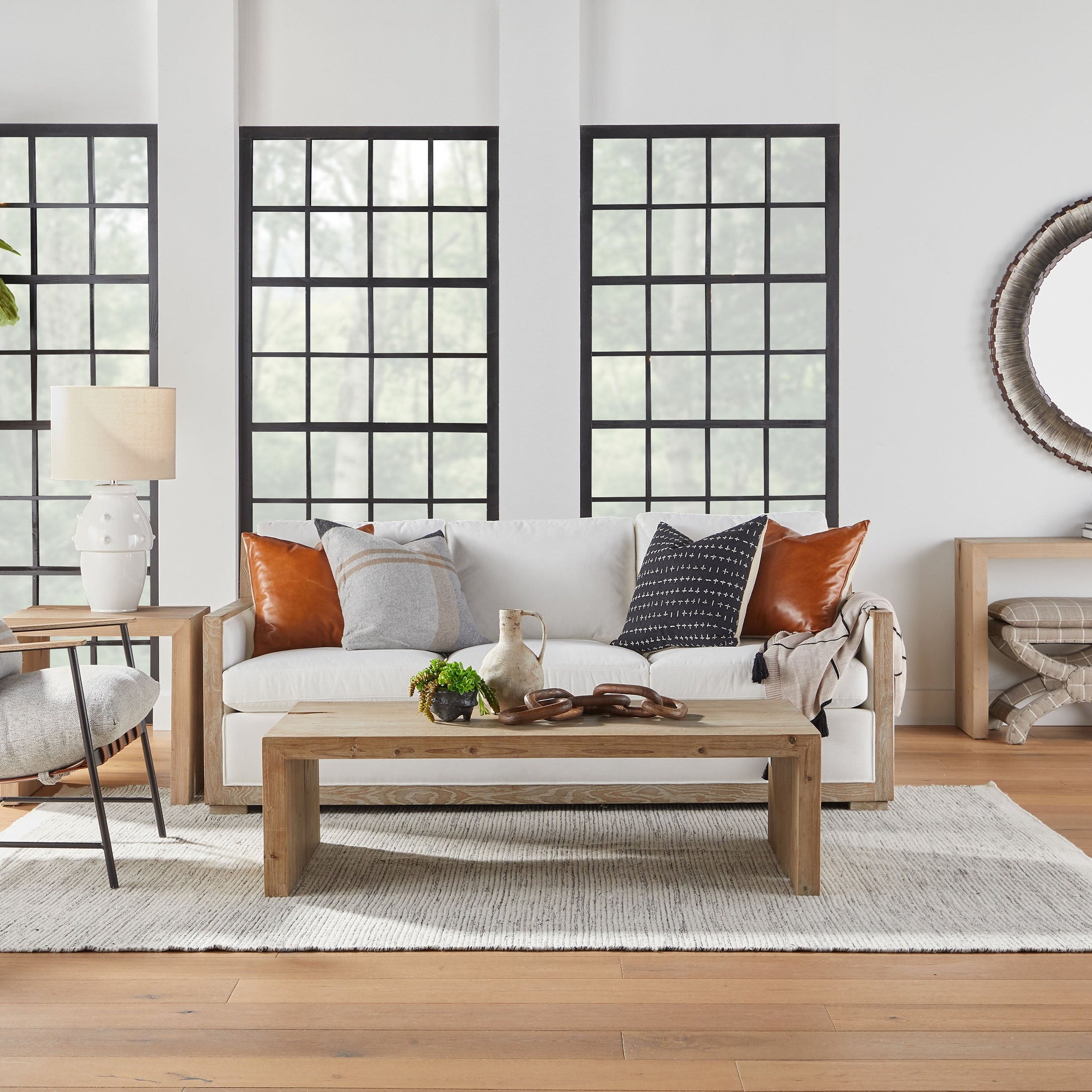 Reed Coffee Table in smoke gray reclaimed pine with minimalist design in modern living room Essentials For Living