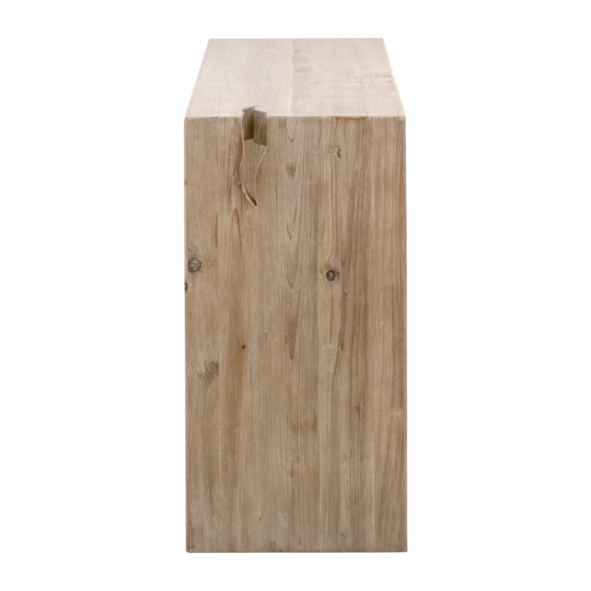 Side view of Reed Console Table in smoke gray reclaimed pine by Essentials for Living
