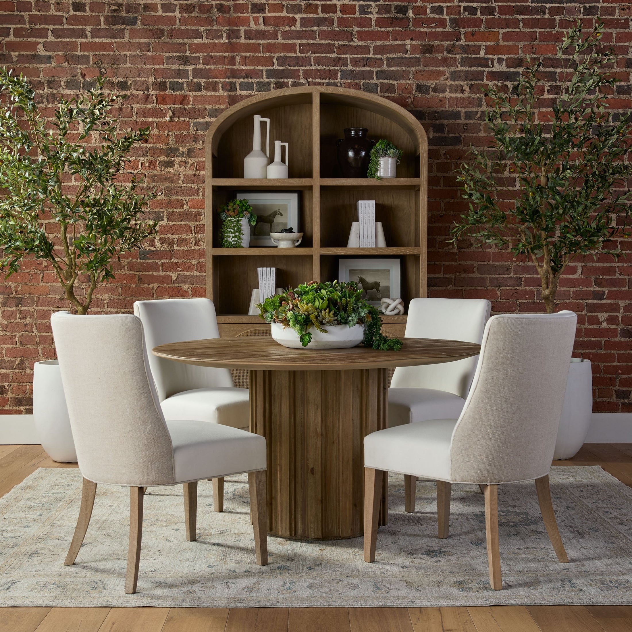 Roma 54" Round Dining Table with fluted pedestal and smoke gray pine finish by Essentials for Living