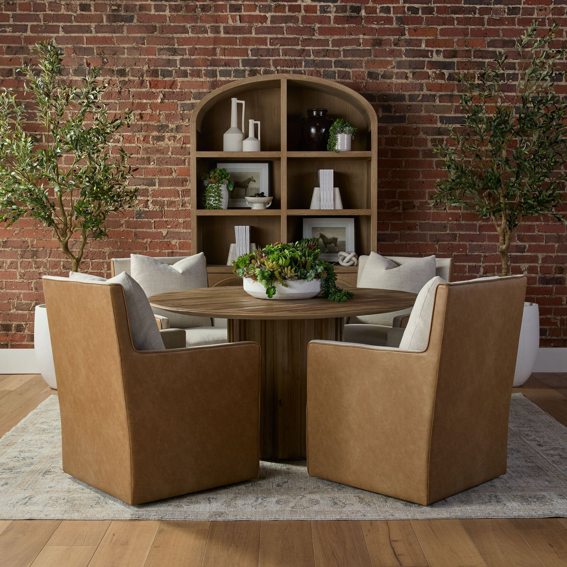 Roma 54" Round Dining Table with fluted pedestal and smoke gray pine finish by Essentials for Living
