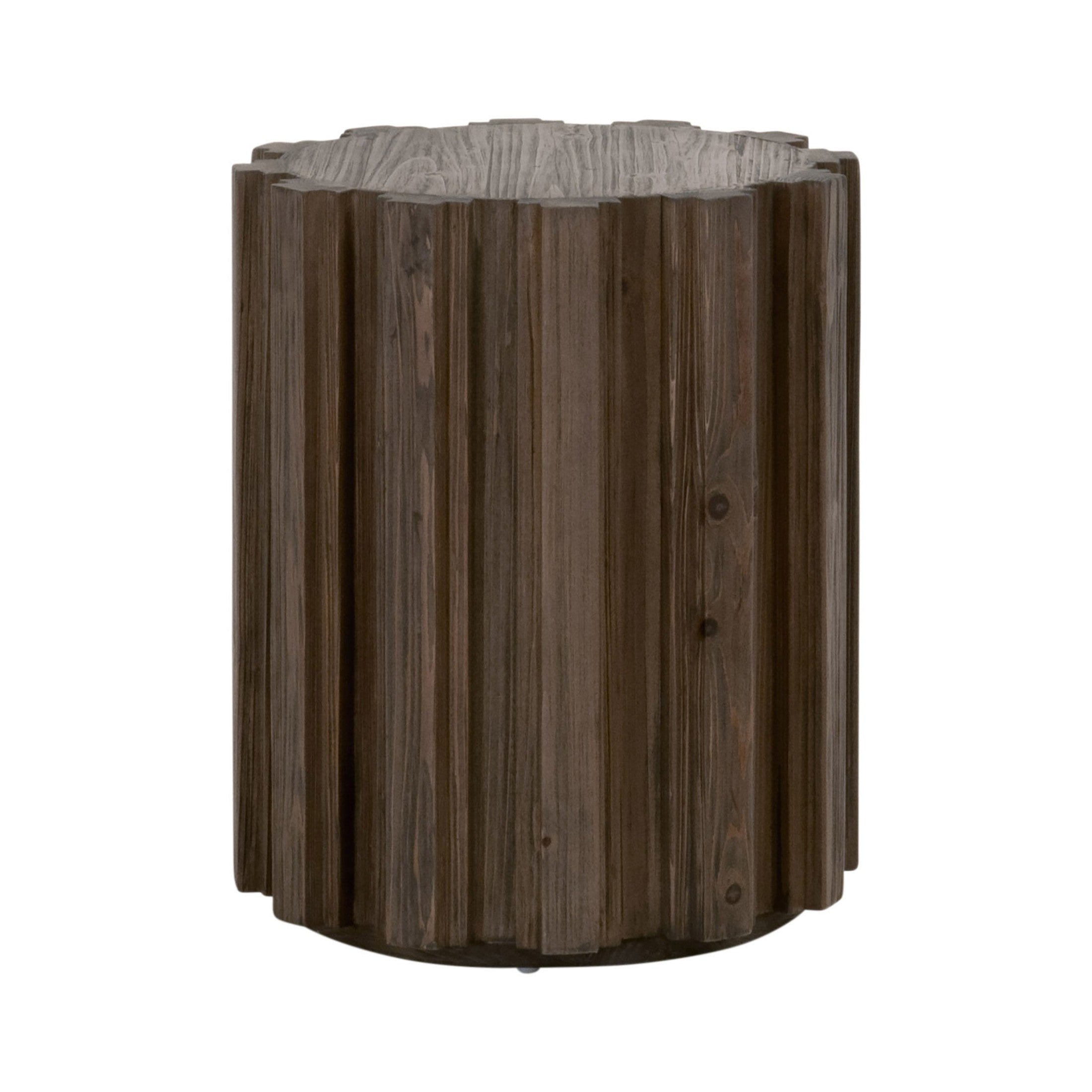 Rustic Roma Accent Table by Essentials For Living featuring fluted reclaimed pine wood with drift brown finish