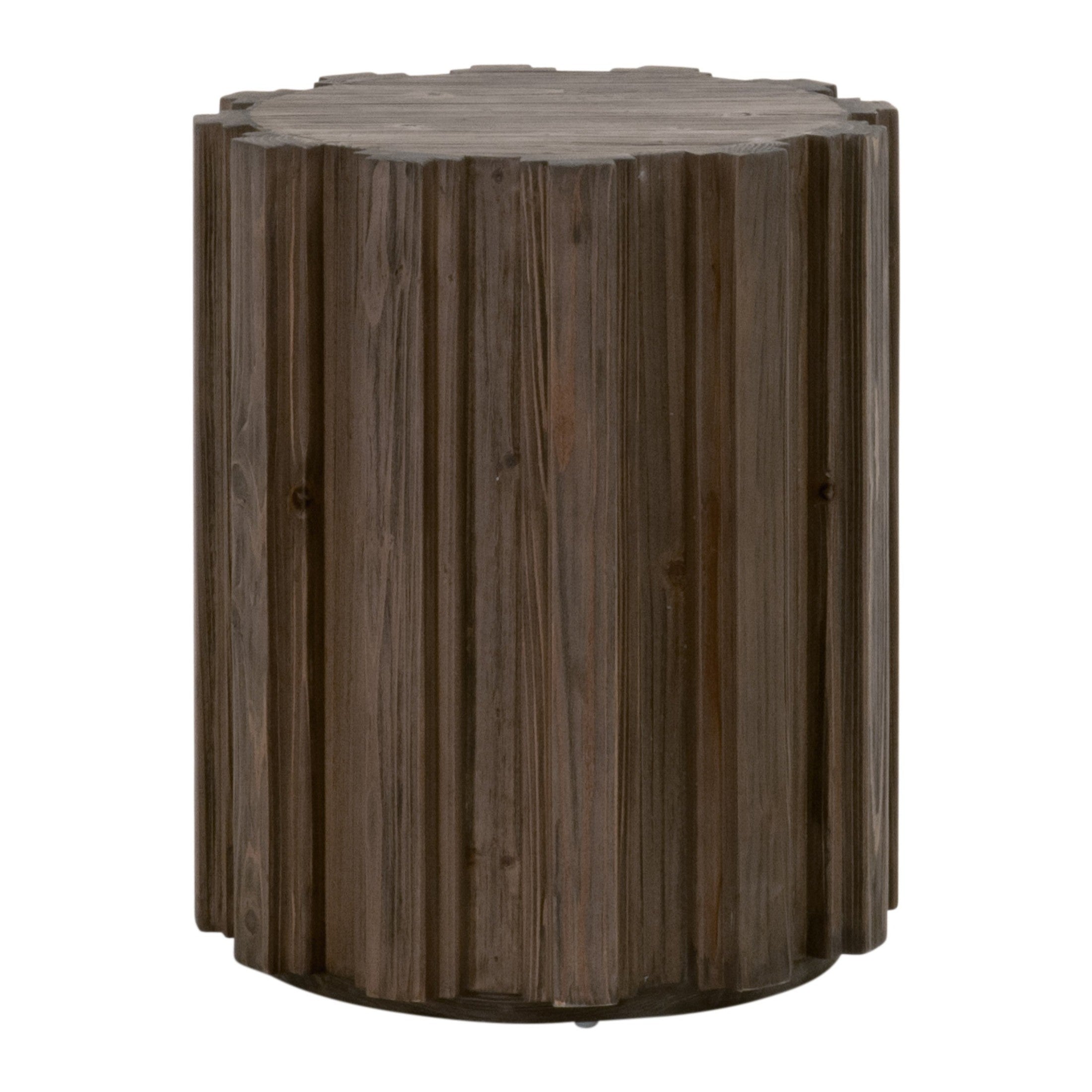 Roma Accent Table by Essentials for Living, fluted reclaimed pine wood with drift brown finish and round top design