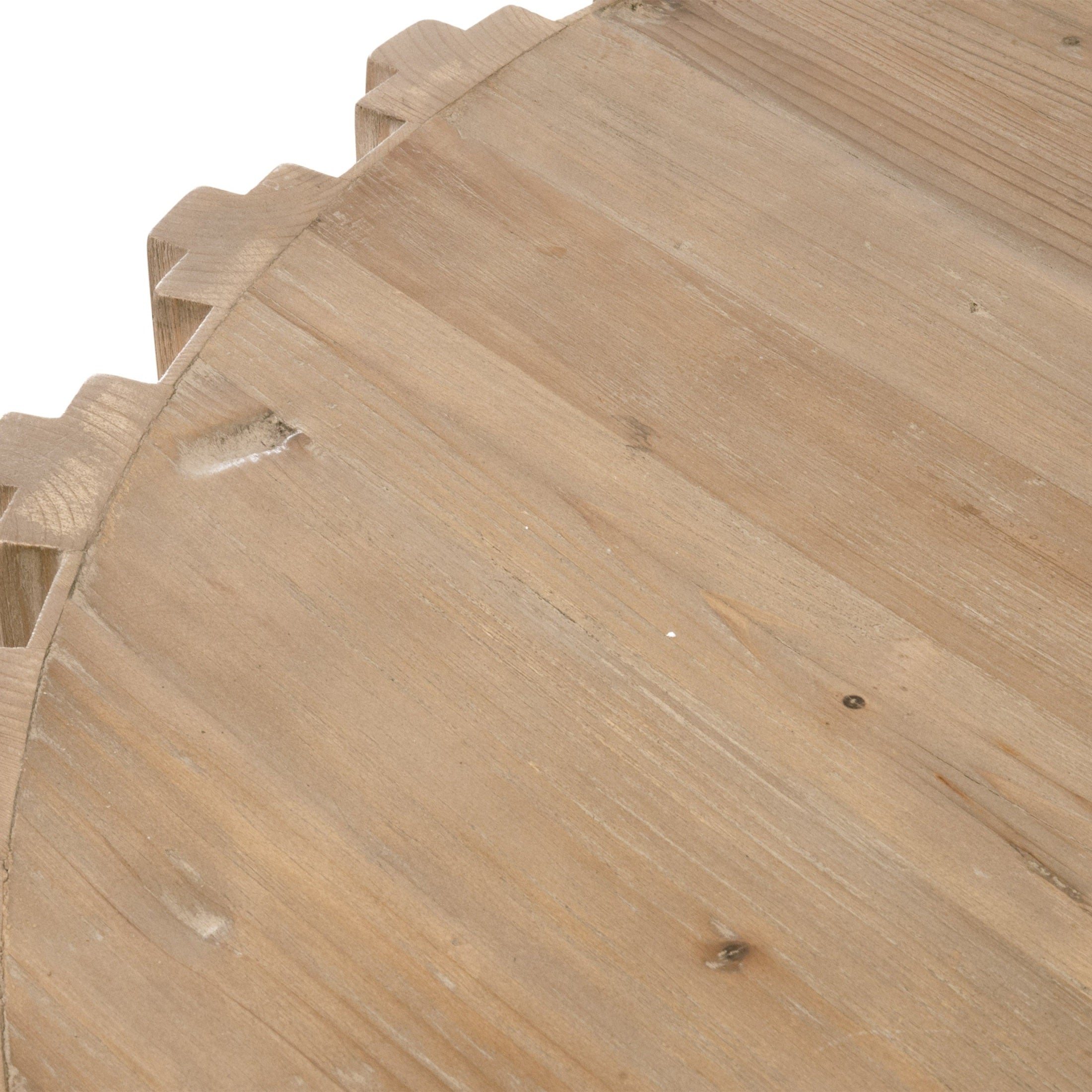 Close-up of reclaimed pine wood surface with natural grain and knots on Roma Coffee Table by Essentials for Living