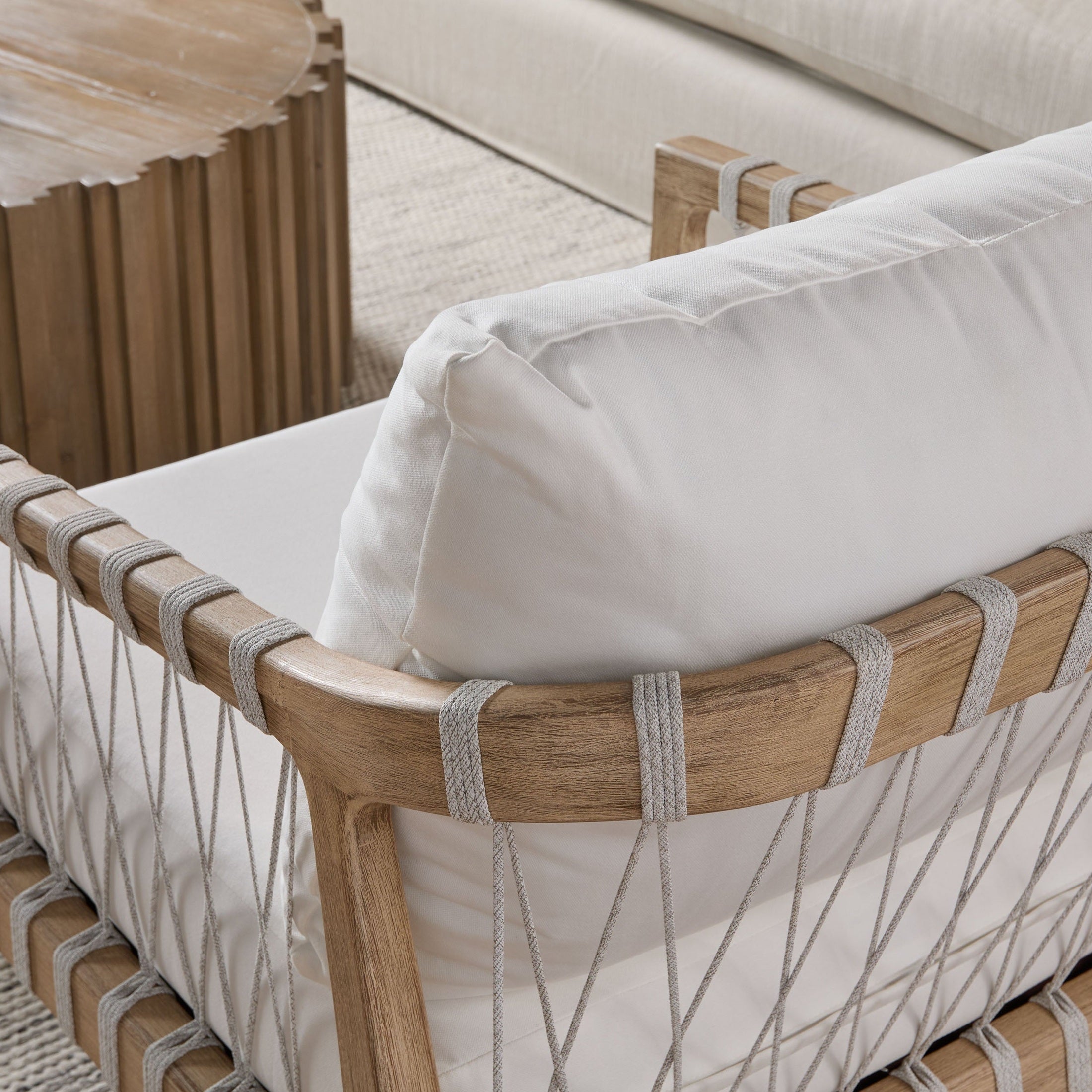 Round Roma Coffee Table by Essentials For Living with whitewashed reclaimed pine and decorative wood fluting details
