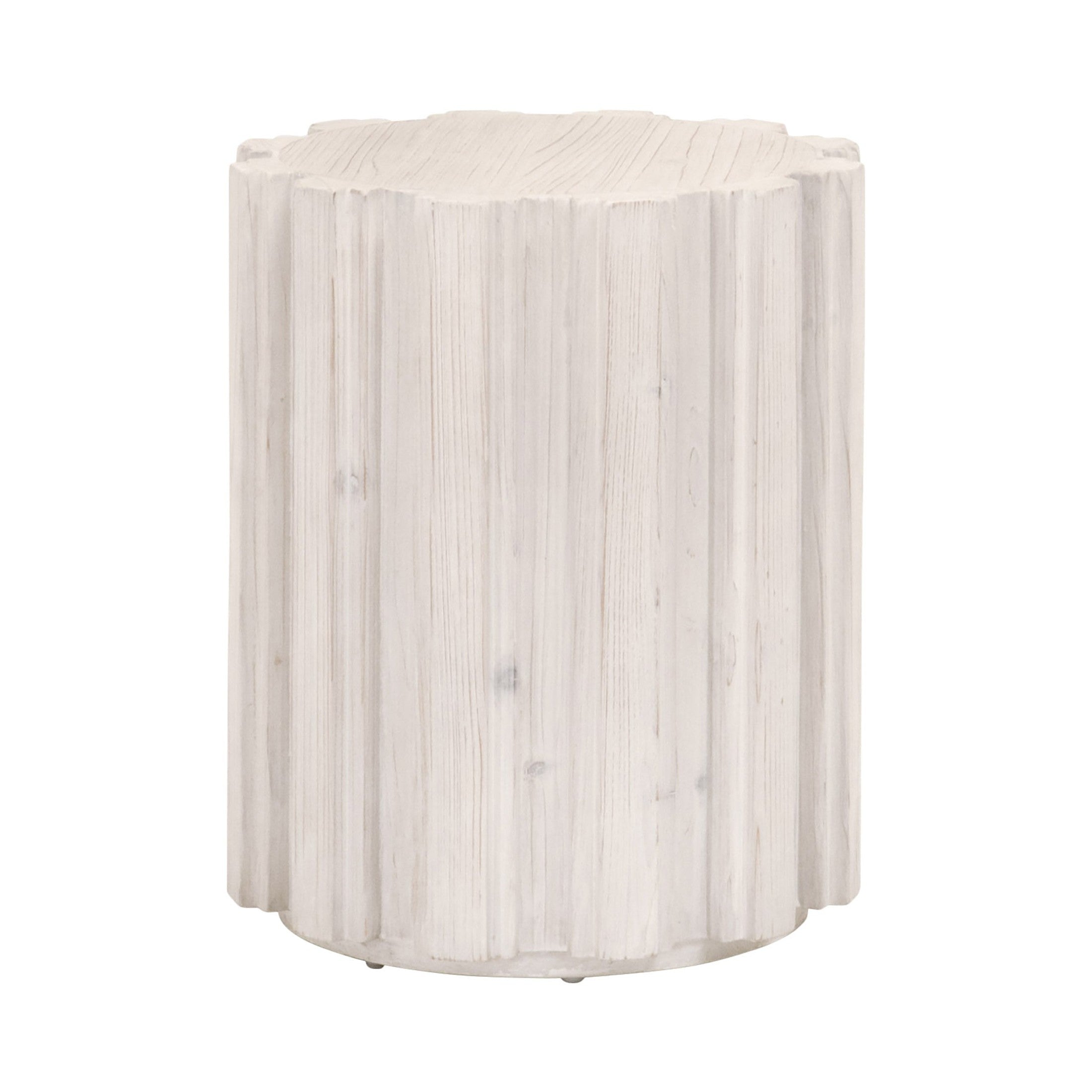 Essentials for Living Roma Accent Table in drift brown with fluted round pedestal base made from reclaimed pine wood