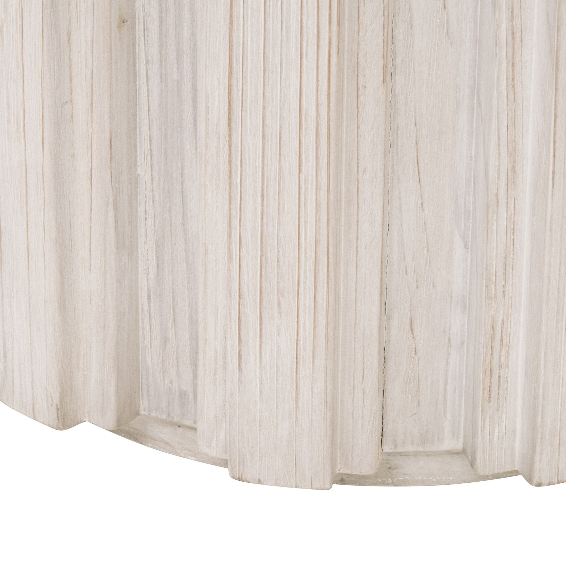 Close-up of fluted pedestal and plinth base detail on light drift brown Roma Accent Table by Essentials For Living