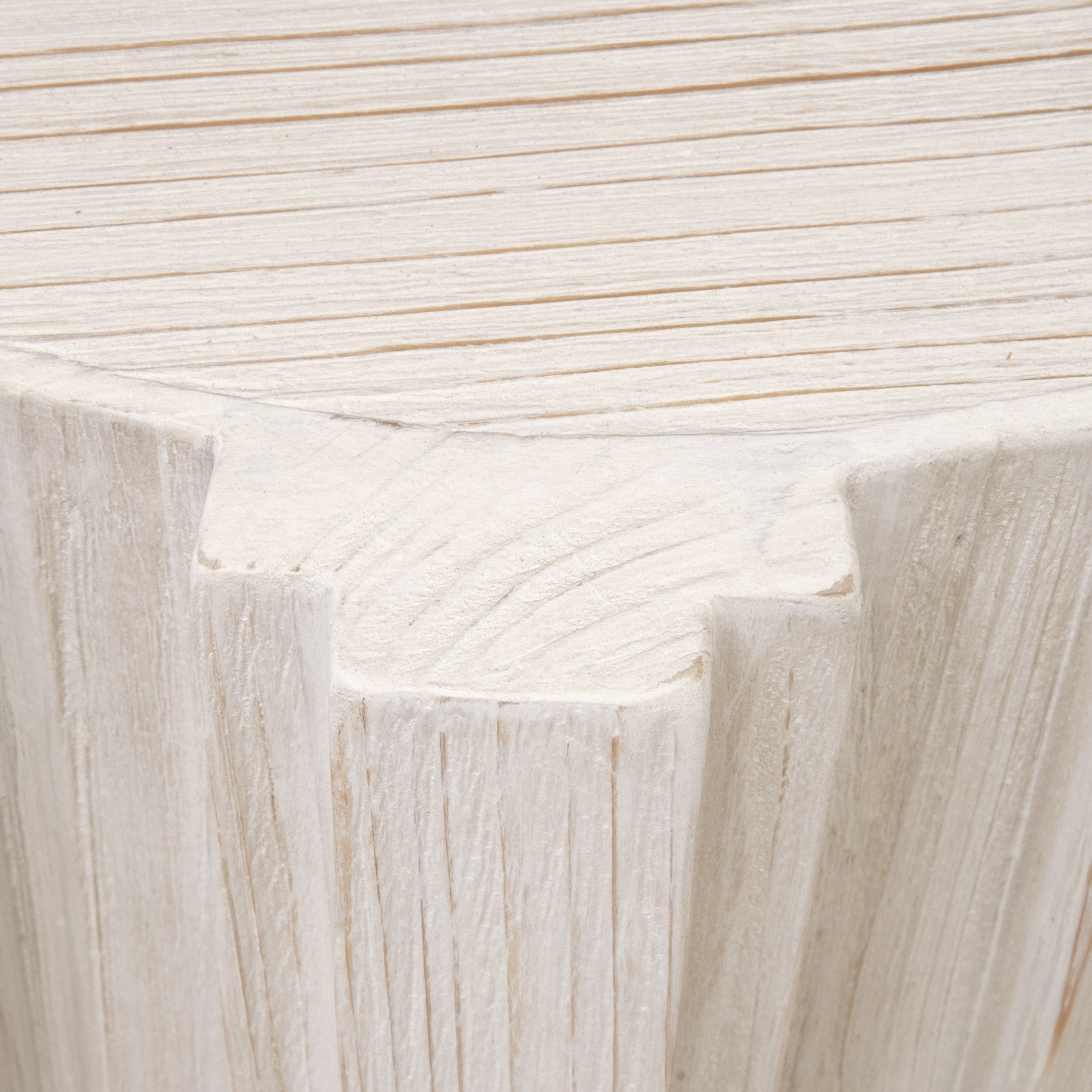 Close-up of light-colored wood grain and fluted detailing on the Roma Accent Table by Essentials For Living