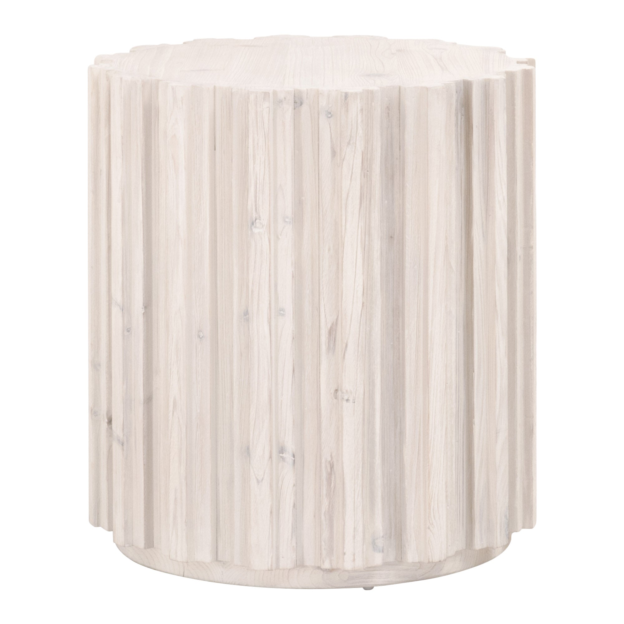 Round Roma End Table by Essentials For Living with textured wood fluting in a light, natural stain finish