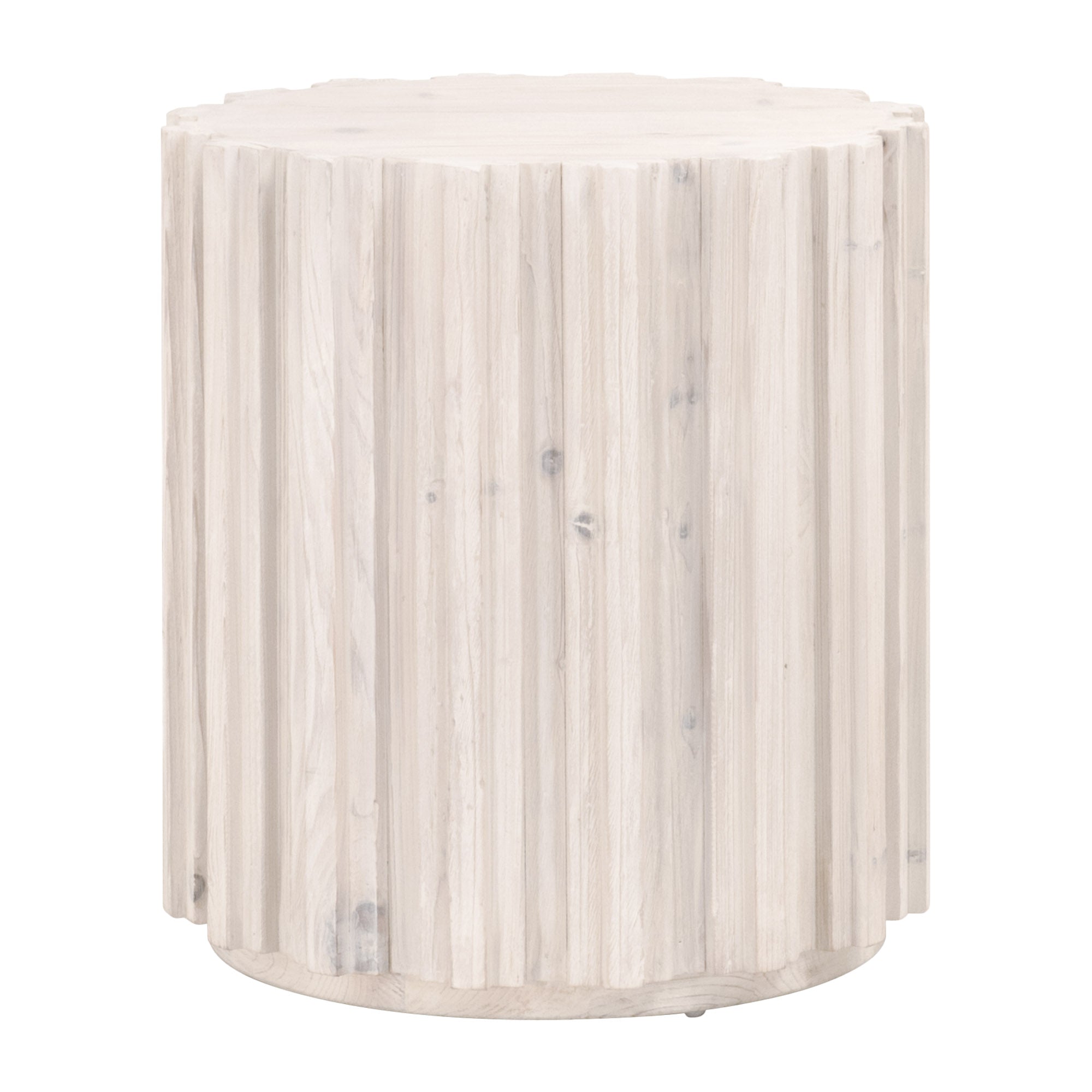 Round Roma End Table by Essentials For Living with vertical wood fluting and smoke-gray reclaimed pine wood finish